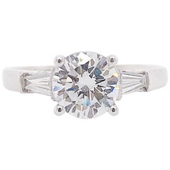 Antique GIA Diamond 1.50 Carat Three-Stone Ring Round and Baguette Diamond Custom Ring