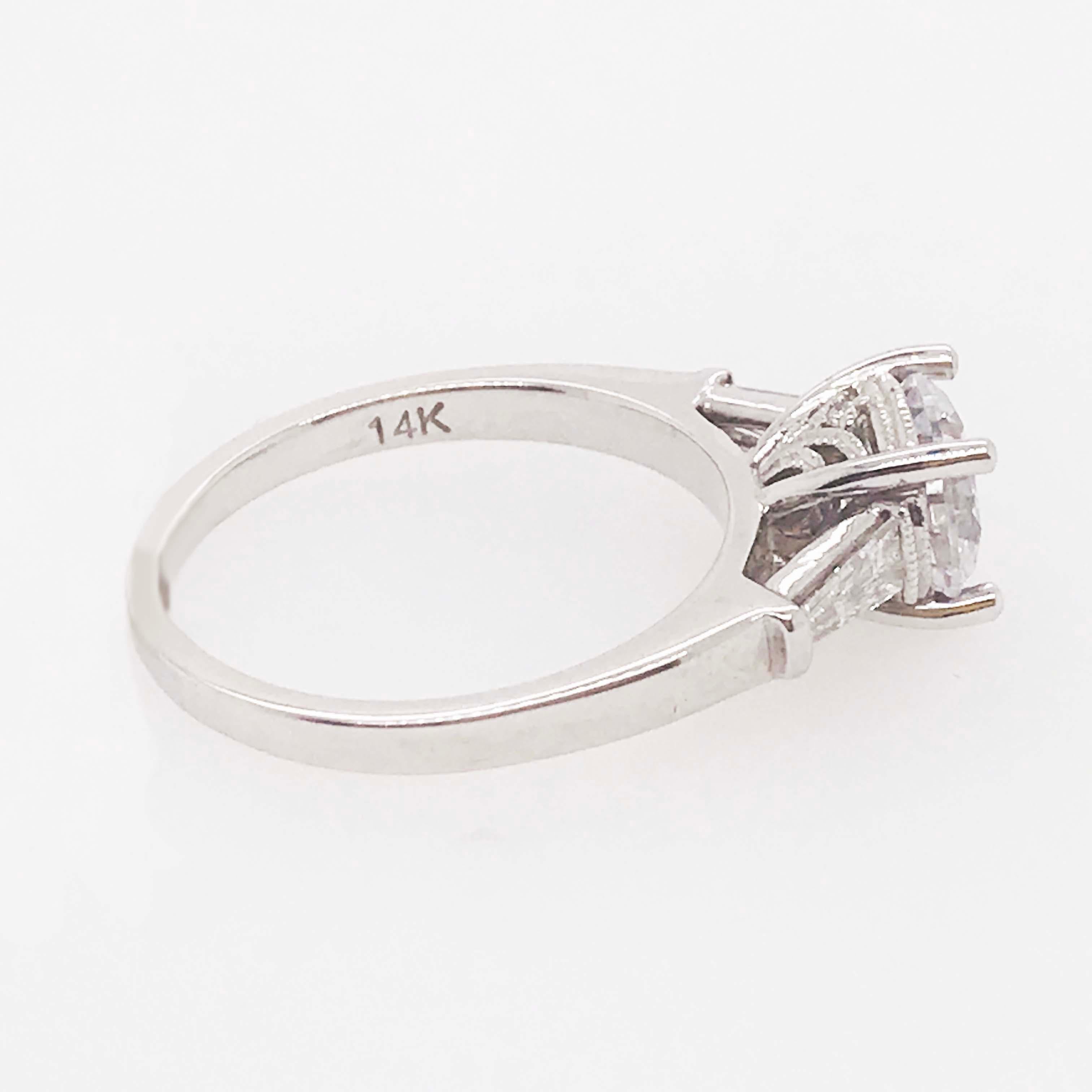 Modern GIA Diamond 1.50 Carat Three-Stone Ring Round and Baguette Diamond Custom Ring For Sale