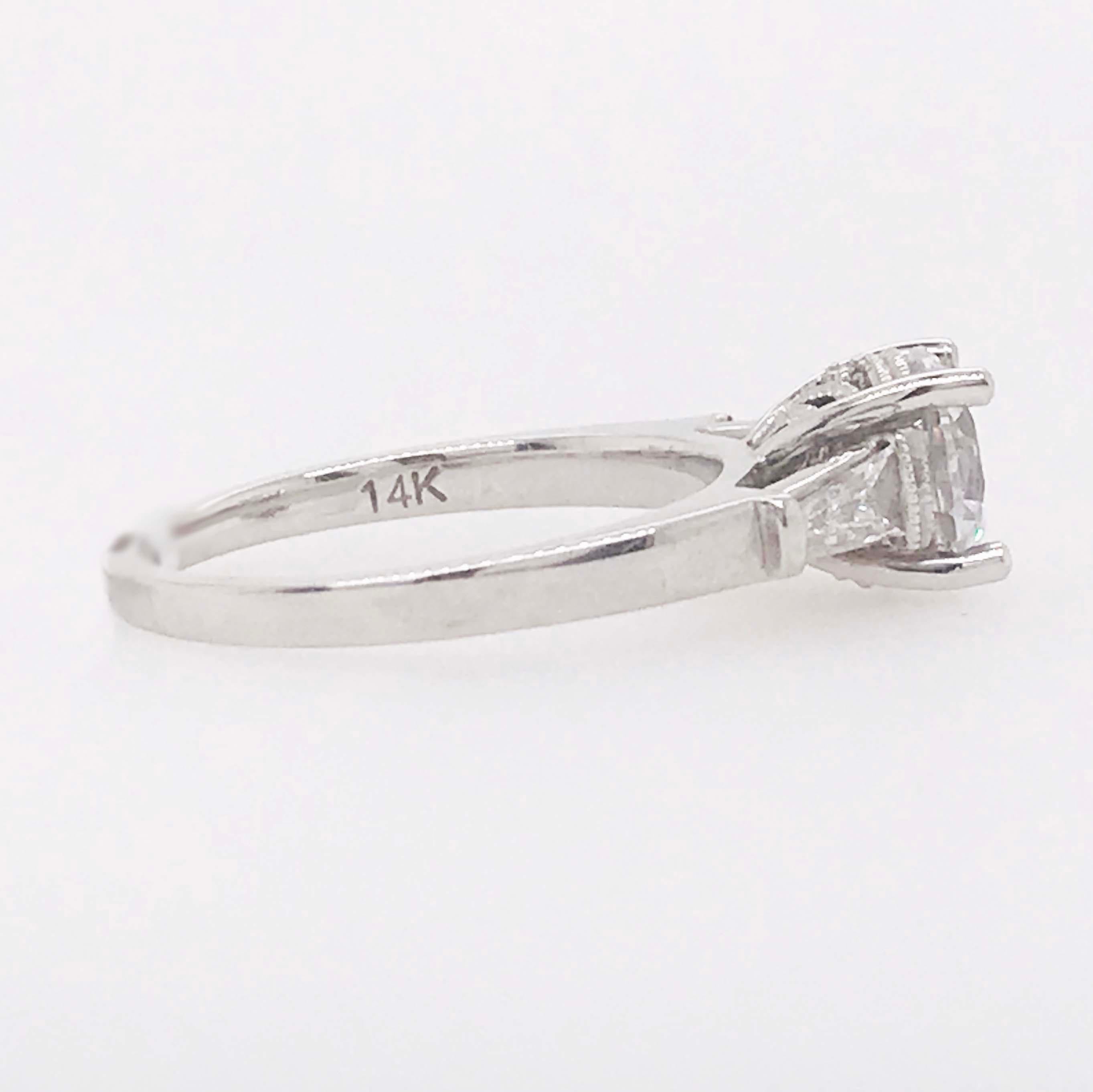 Round Cut GIA Diamond 1.50 Carat Three-Stone Ring Round and Baguette Diamond Custom Ring For Sale
