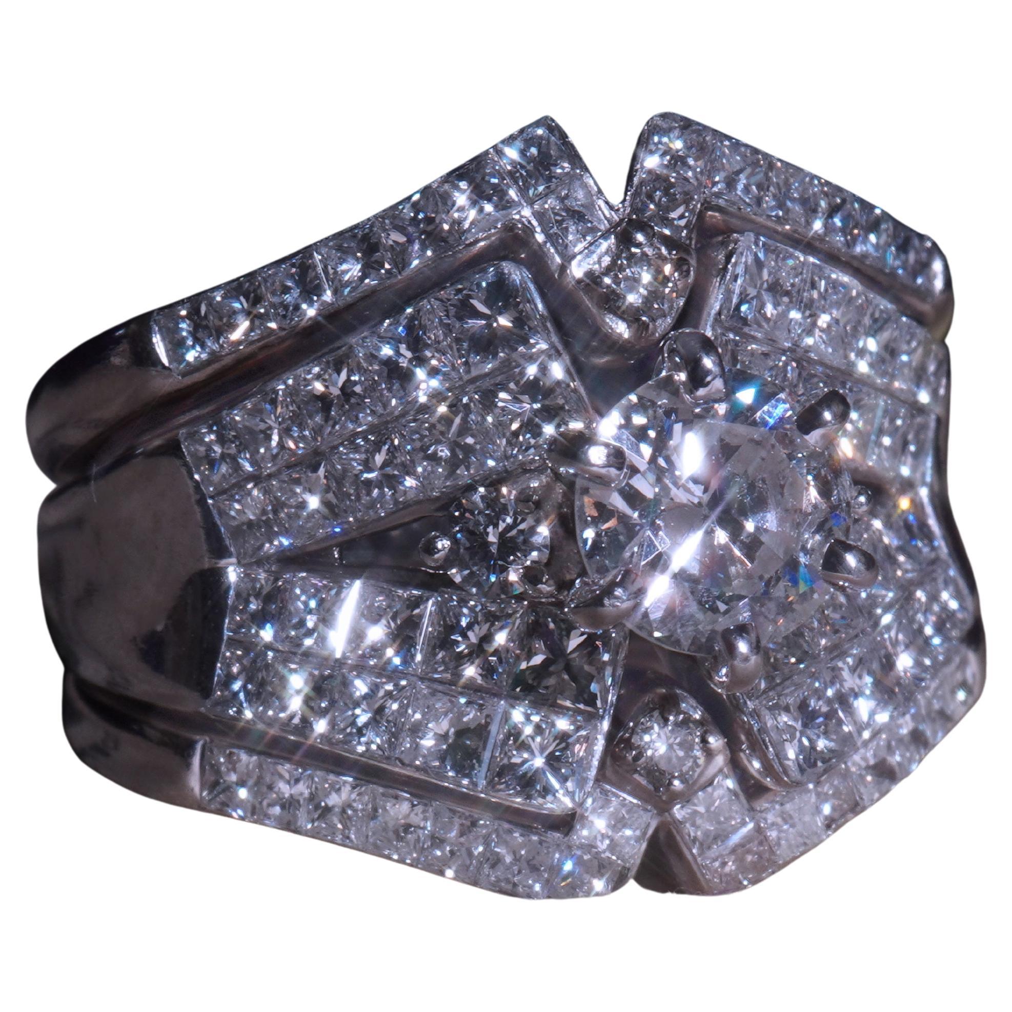 Art Deco GIA Diamond 18K Ring Vintage Solitaire Engagement Wedding Bands Set VS 4.29 Cts