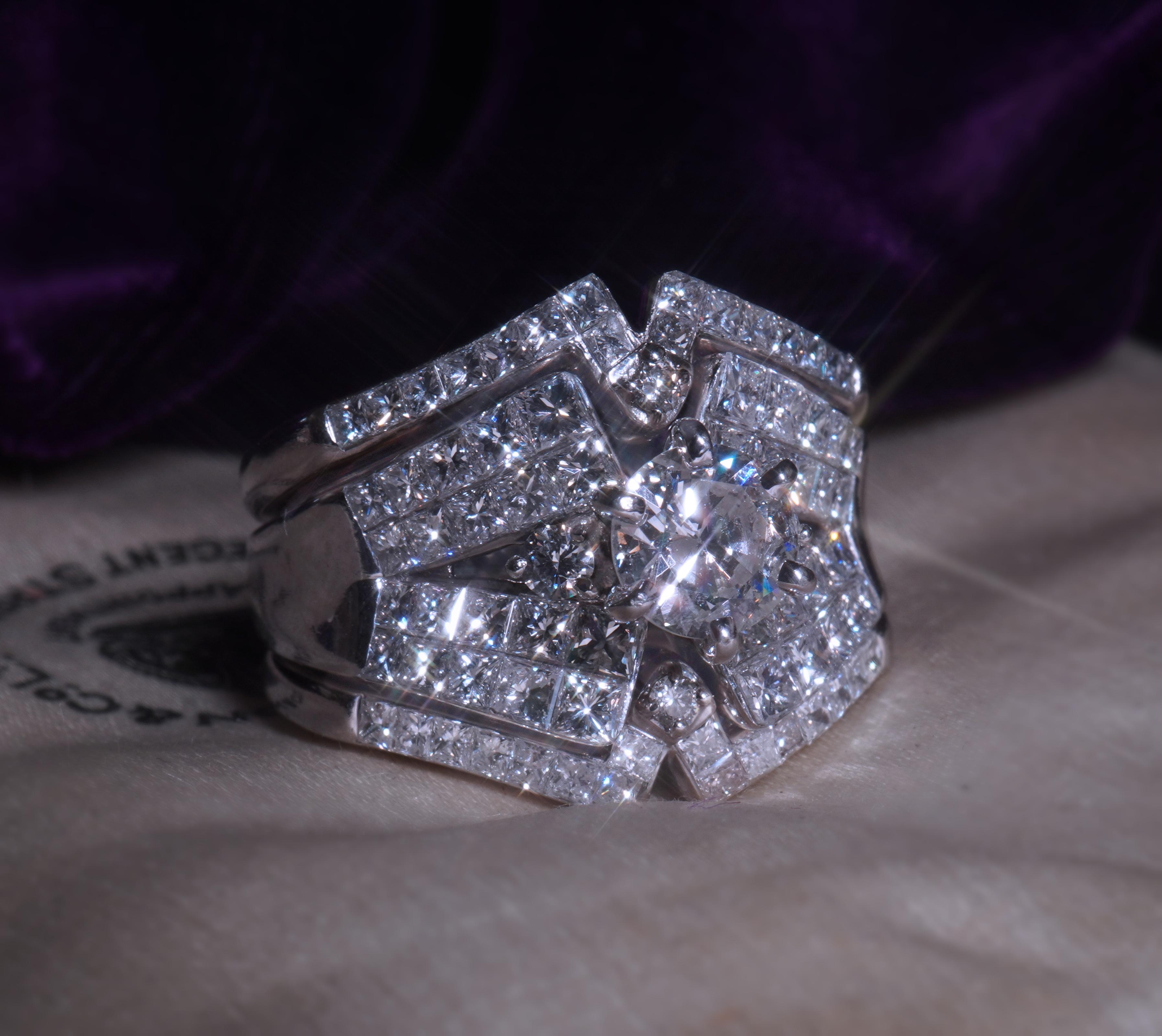 GIA Diamond 18K Ring Vintage Solitaire Engagement Wedding Bands Set VS 4.29 Cts 1