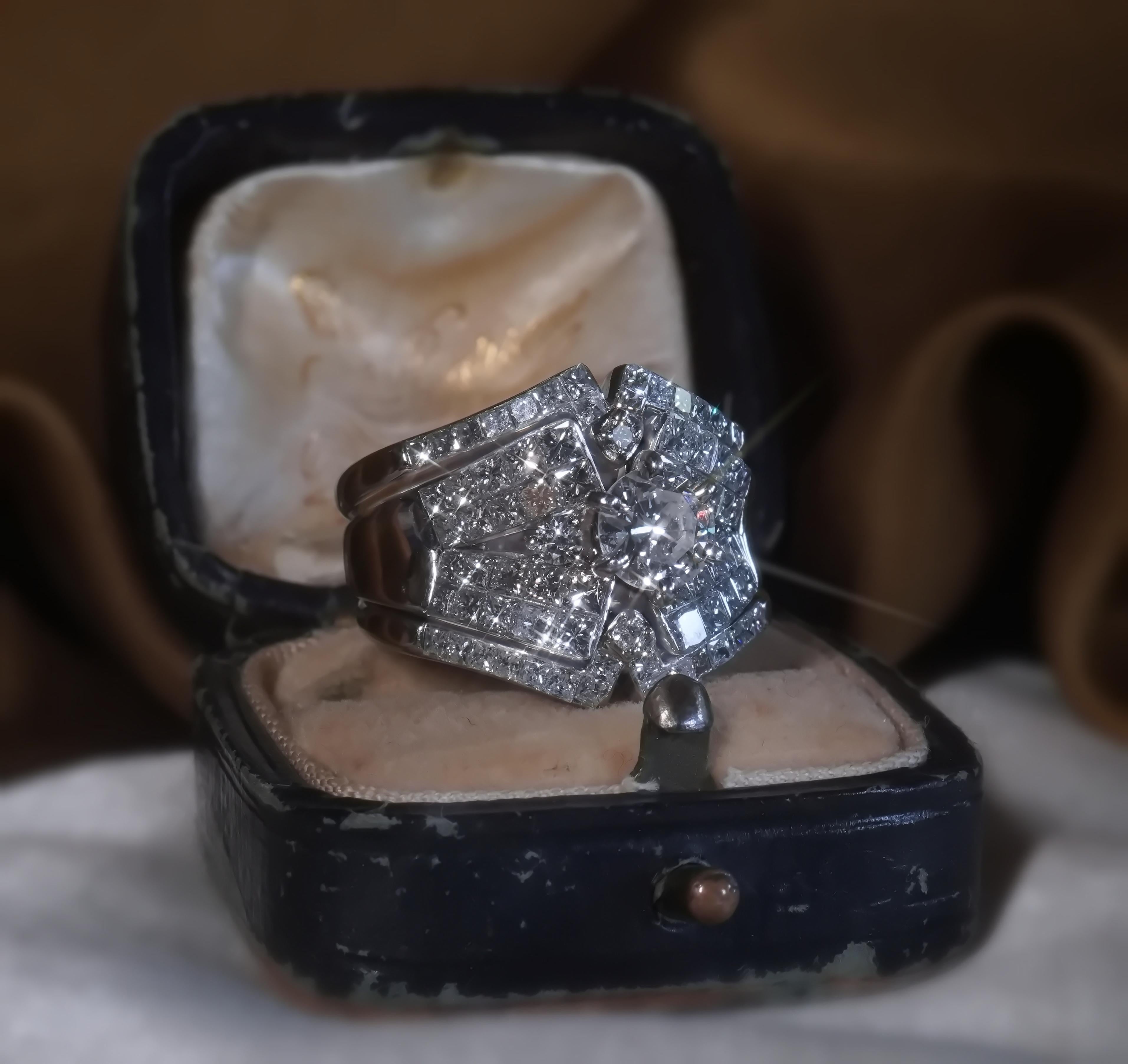 GIA Diamond 18K Ring Vintage Solitaire Engagement Wedding Bands Set VS 4.29 Cts 2