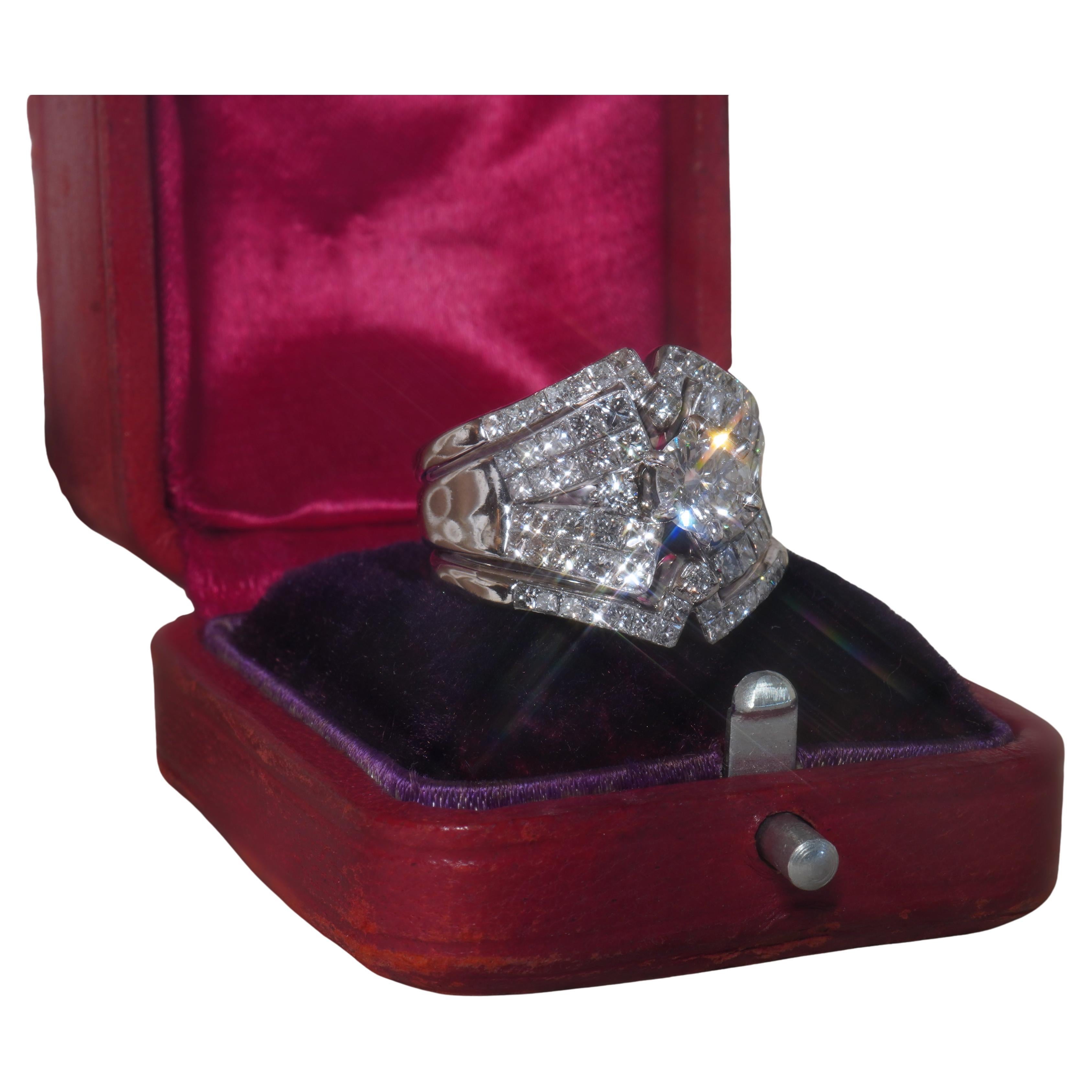 GIA Diamond 18K Ring Vintage Solitaire Engagement Wedding Bands Set VS 4.29 Cts