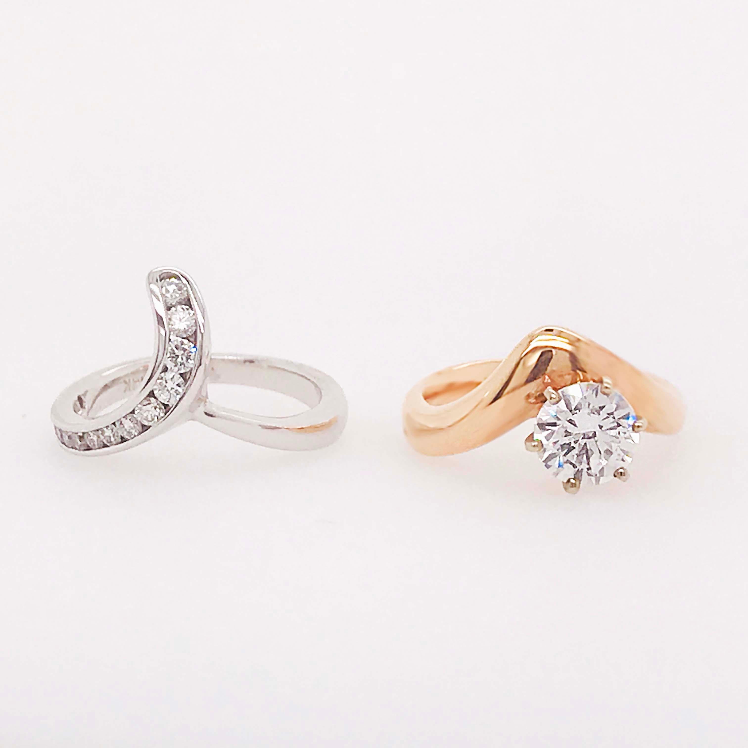 GIA Diamond 2 Carat Solitaire & Diamond Wrap Band Rose & White Gold Wedding Set en vente 5