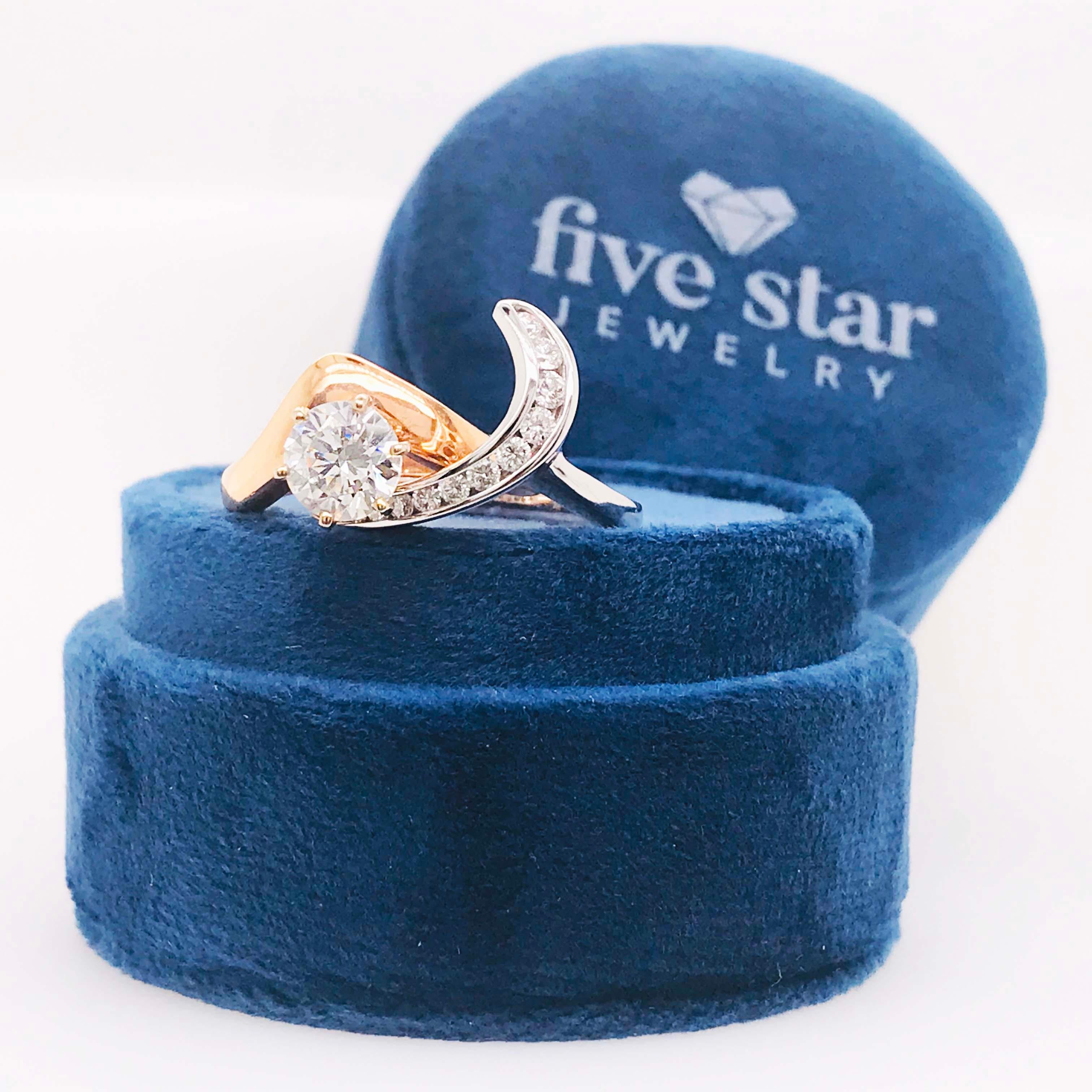 GIA Diamond 2 Carat Solitaire & Diamond Wrap Band Rose & White Gold Wedding Set en vente 11