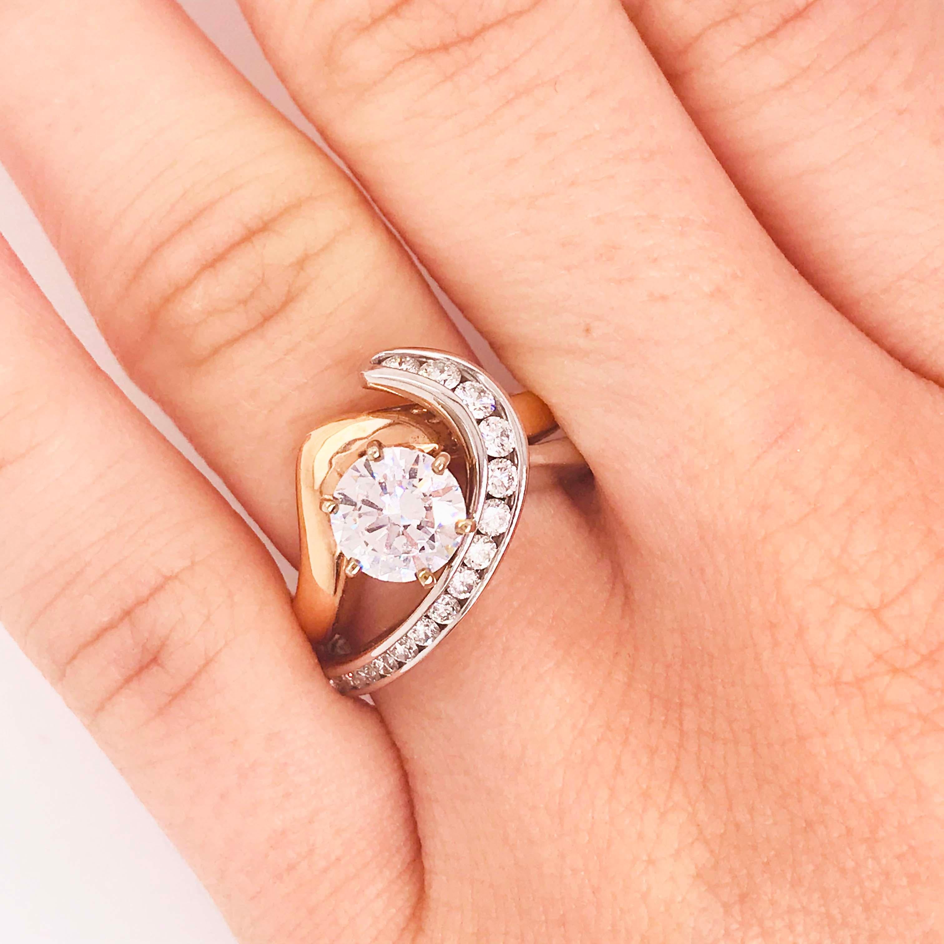 Artisan GIA Diamond 2 Carat Solitaire & Diamond Wrap Band Rose & White Gold Wedding Set en vente