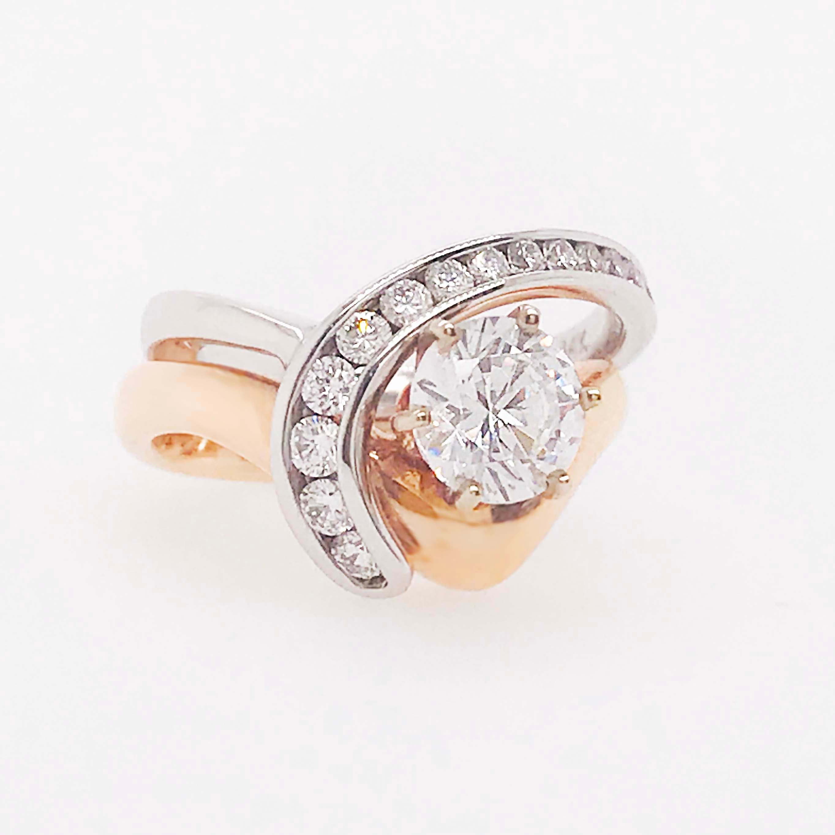 GIA Diamond 2 Carat Solitaire & Diamond Wrap Band Rose & White Gold Wedding Set Neuf - En vente à Austin, TX