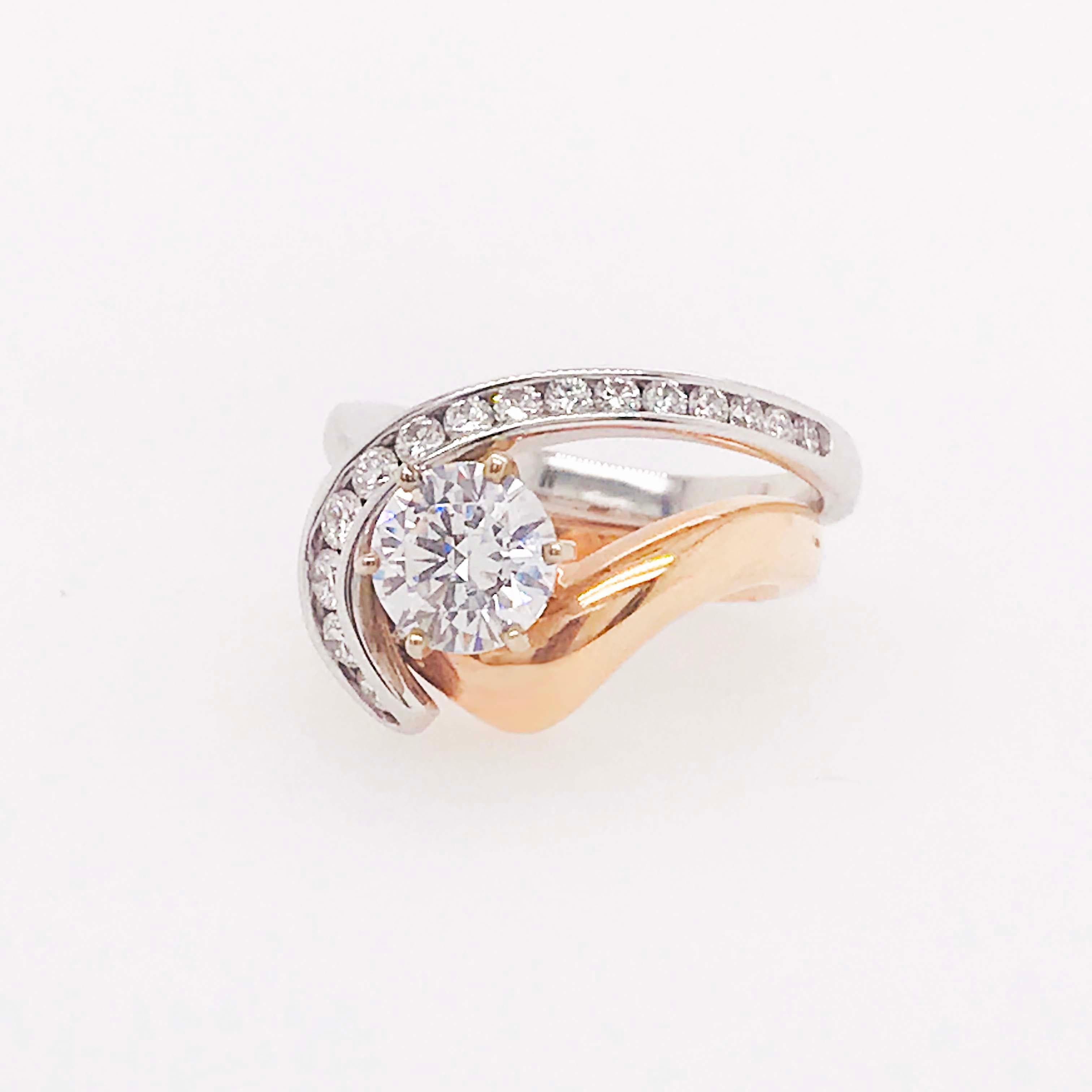 GIA Diamond 2 Carat Solitaire & Diamond Wrap Band Rose & White Gold Wedding Set Pour femmes en vente