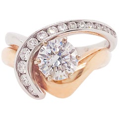 GIA Diamond 2 Carat Solitaire & Diamond Wrap Band Rose & White Gold Wedding Set