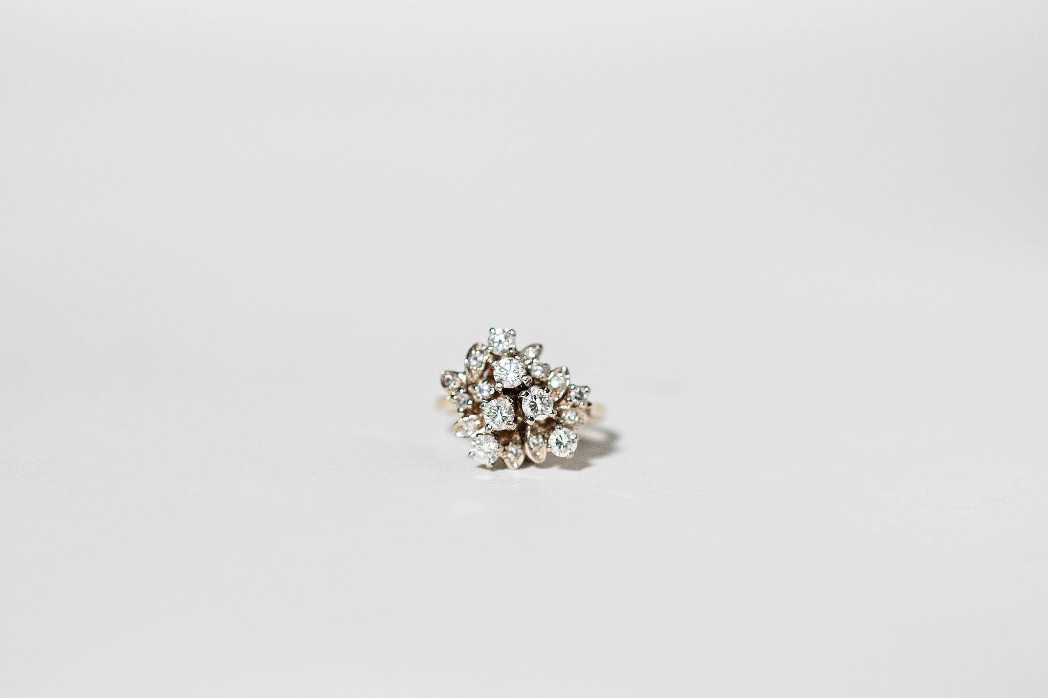 Brilliant Cut GIA Diamond Cluster Ring - Vintage 14k Gold For Sale