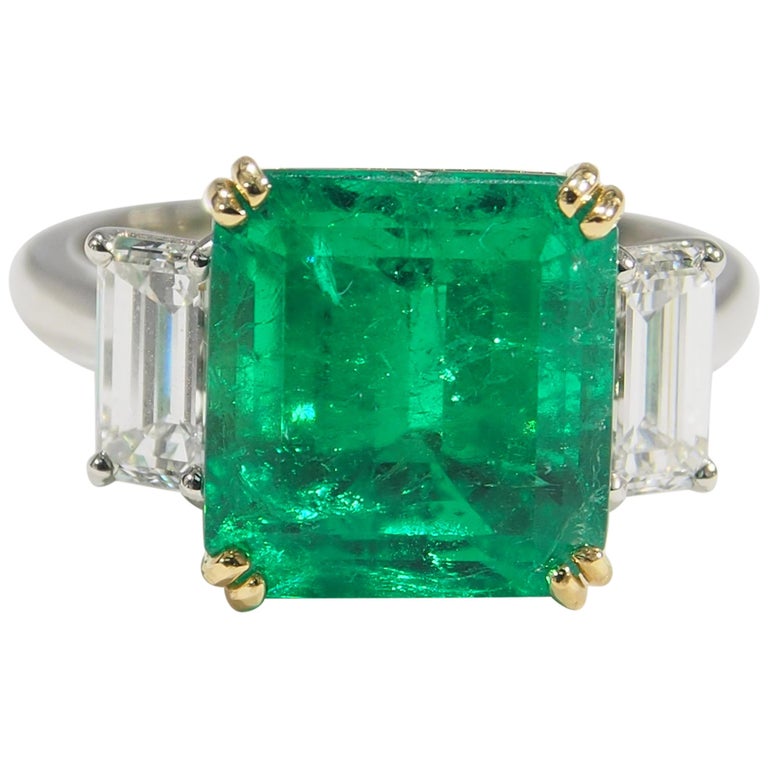 GIA Diamond Colombian Emerald Ring 6.27 Carat For Sale at 1stDibs