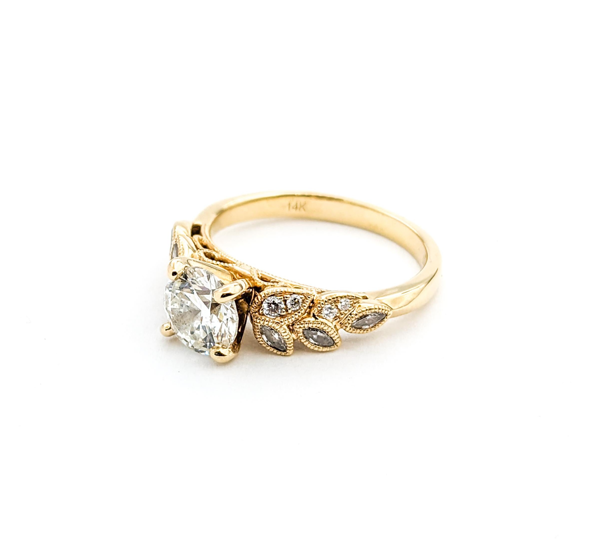 GIA Diamond Engagement Ring In Yellow Gold For Sale 1