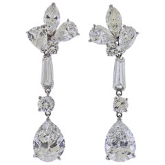 GIA Diamond Gold Cluster Drop Earrings GIA Diamond Gold Cluster Drop Earrings