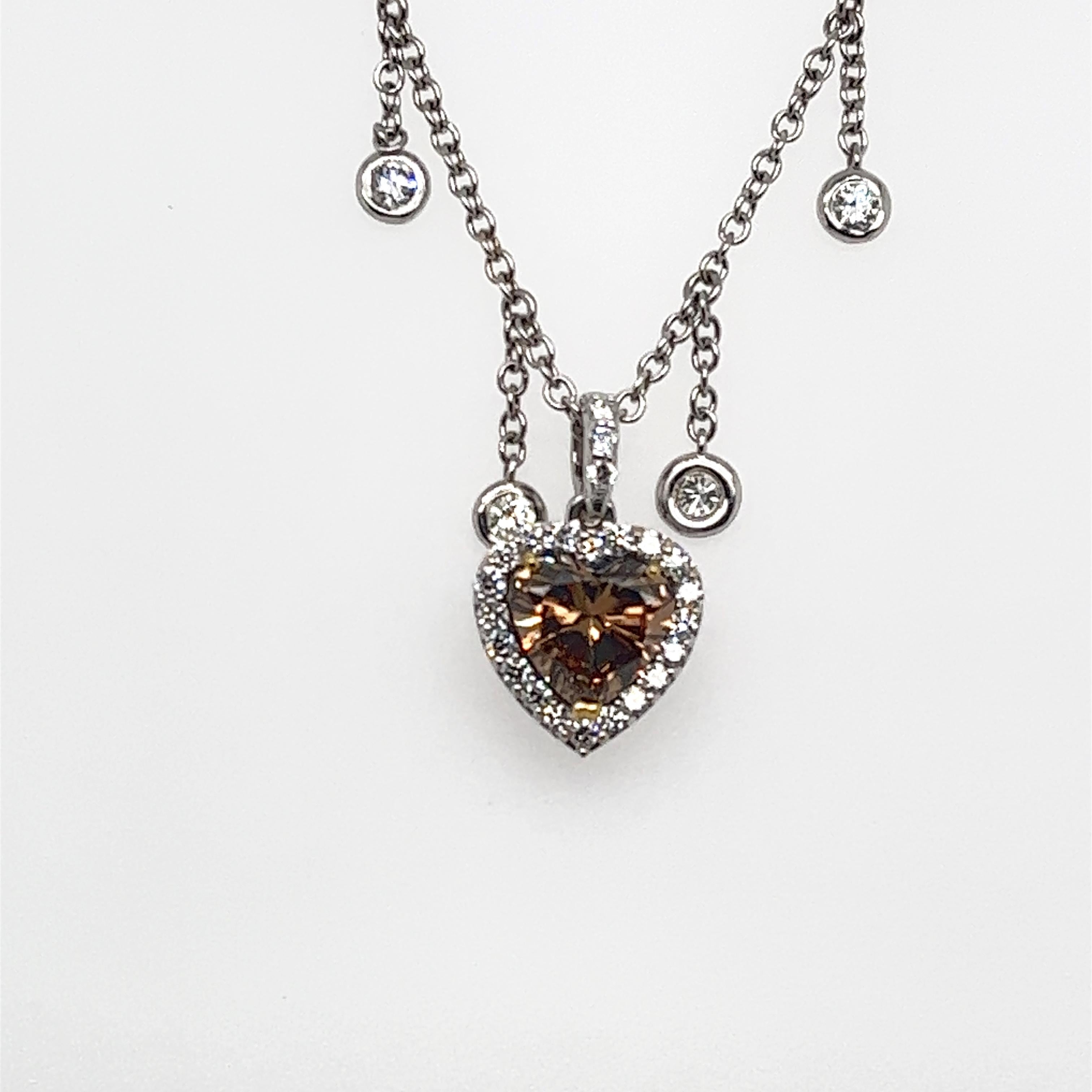 Contemporary G.I.A. Diamond Heart Pendant on Diamond by the Yard Chain in 18kt Gold For Sale