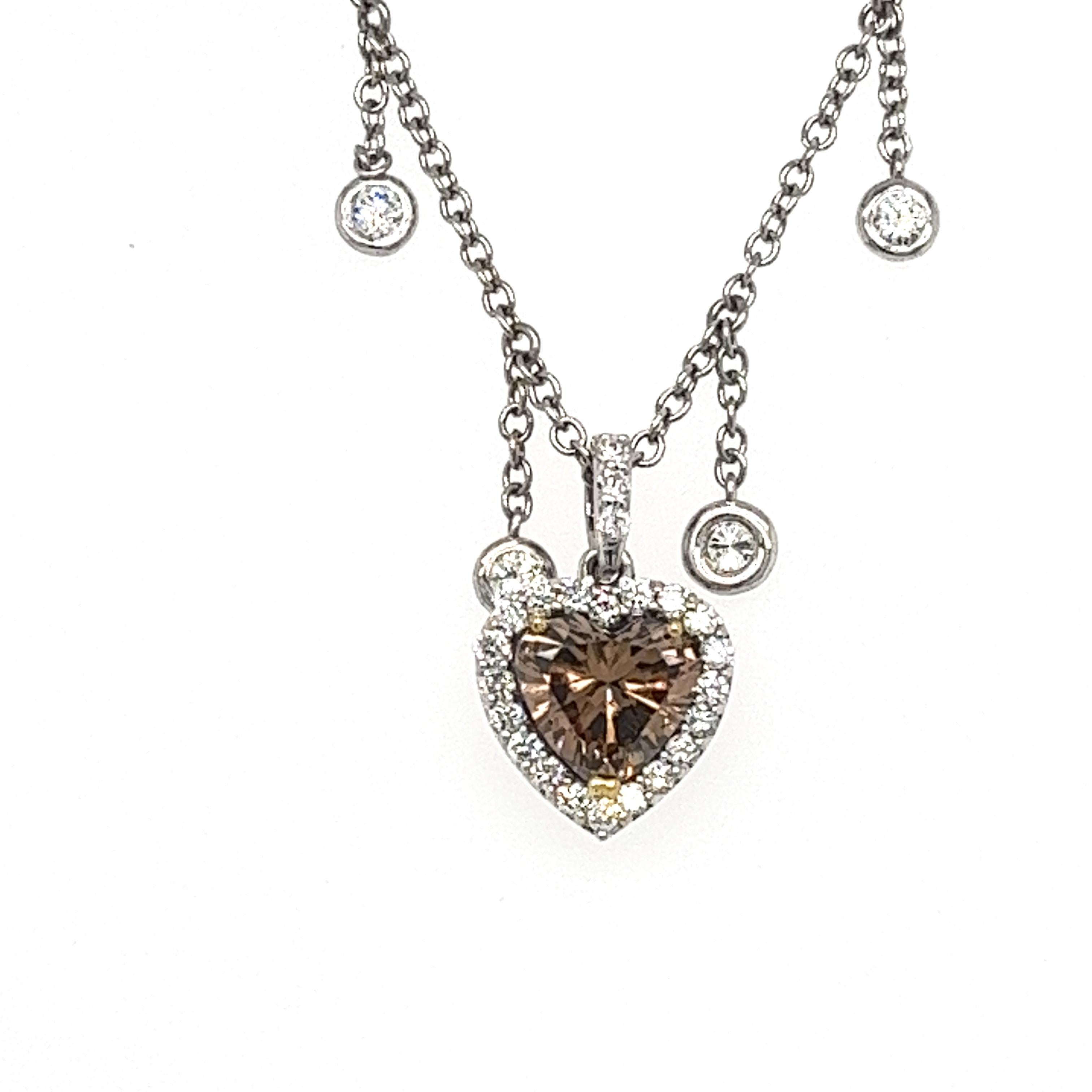 Heart Cut G.I.A. Diamond Heart Pendant on Diamond by the Yard Chain in 18kt Gold For Sale