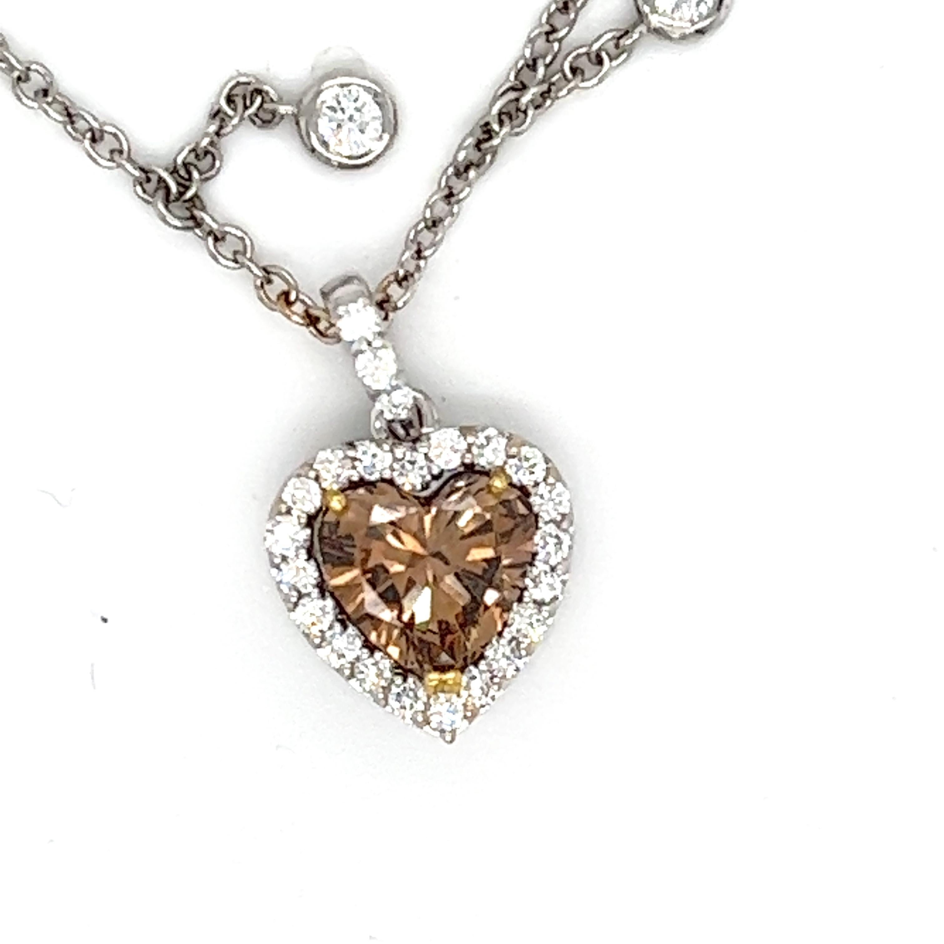 Women's G.I.A. Diamond Heart Pendant on Diamond by the Yard Chain in 18kt Gold