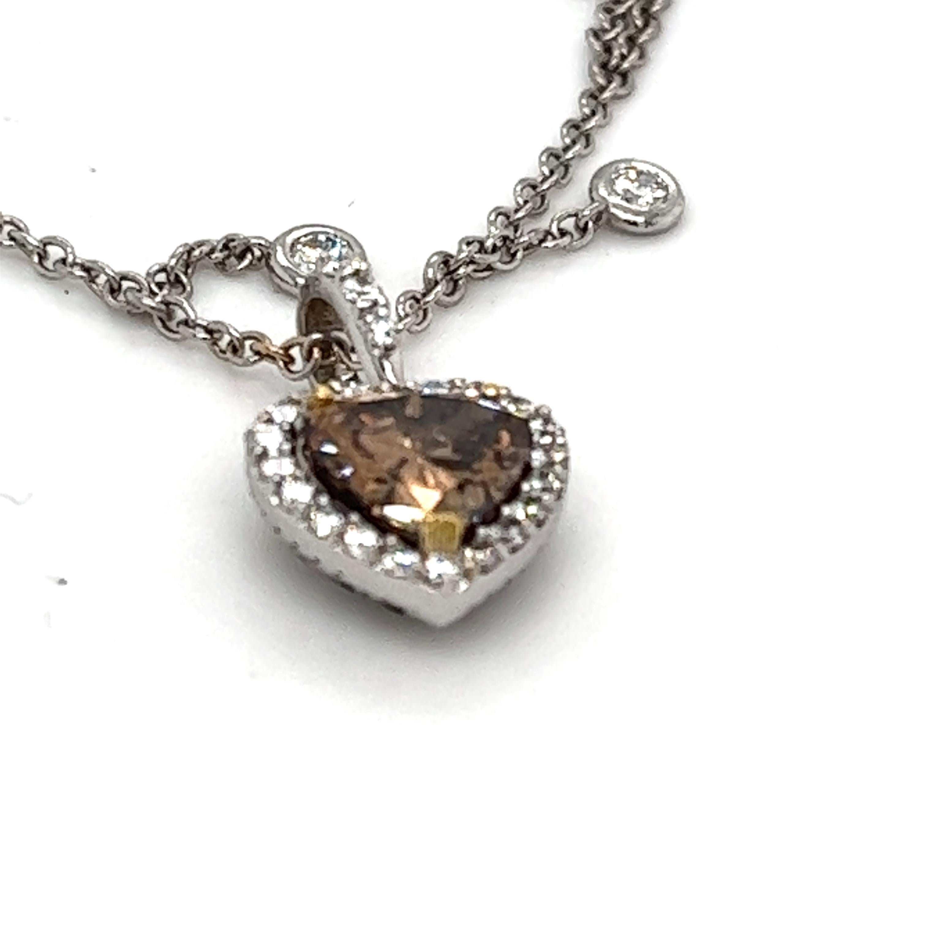 G.I.A. Diamond Heart Pendant on Diamond by the Yard Chain in 18kt Gold For Sale 1