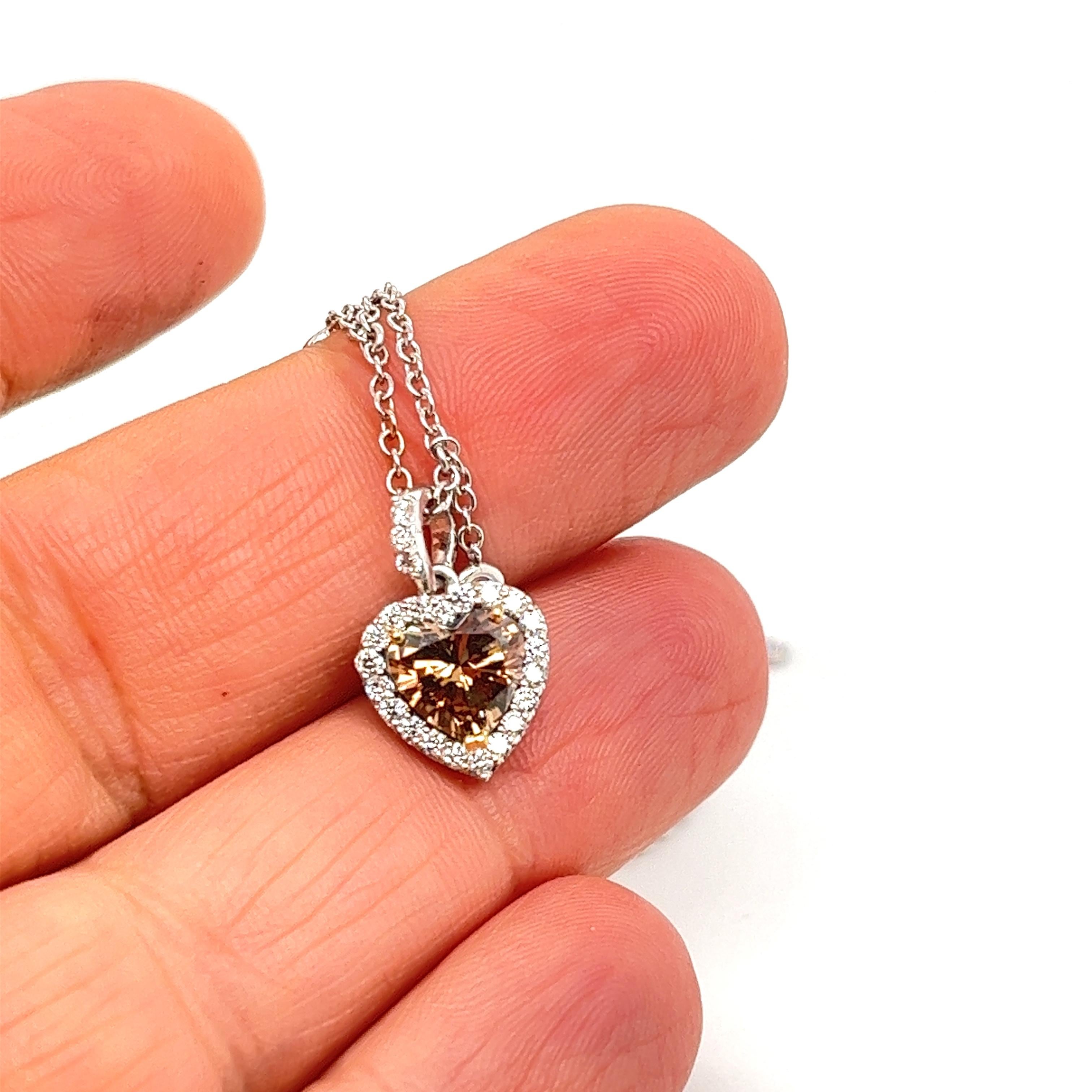G.I.A. Diamond Heart Pendant on Diamond by the Yard Chain in 18kt Gold For Sale 3