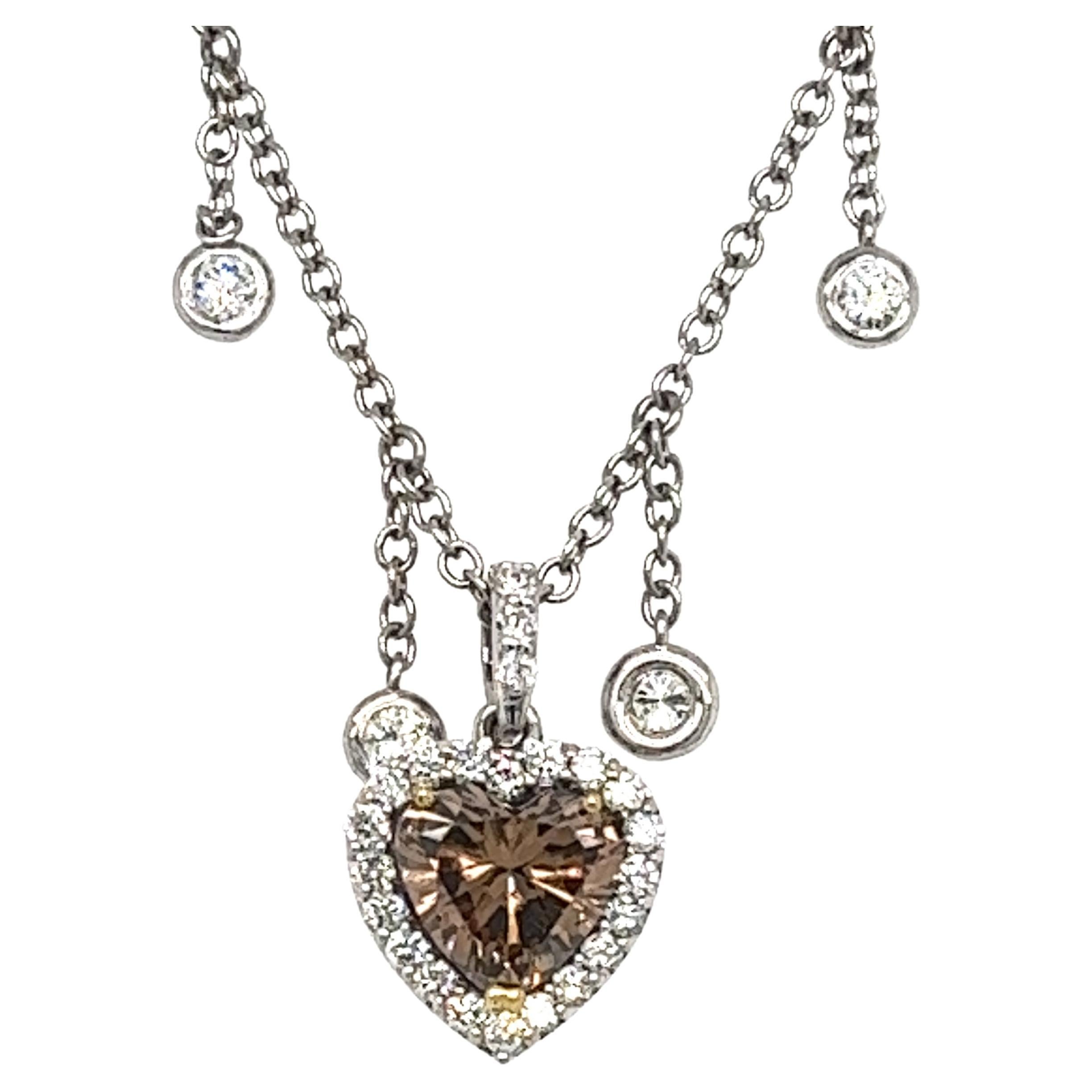 G.I.A. Diamond Heart Pendant on Diamond by the Yard Chain in 18kt Gold For Sale