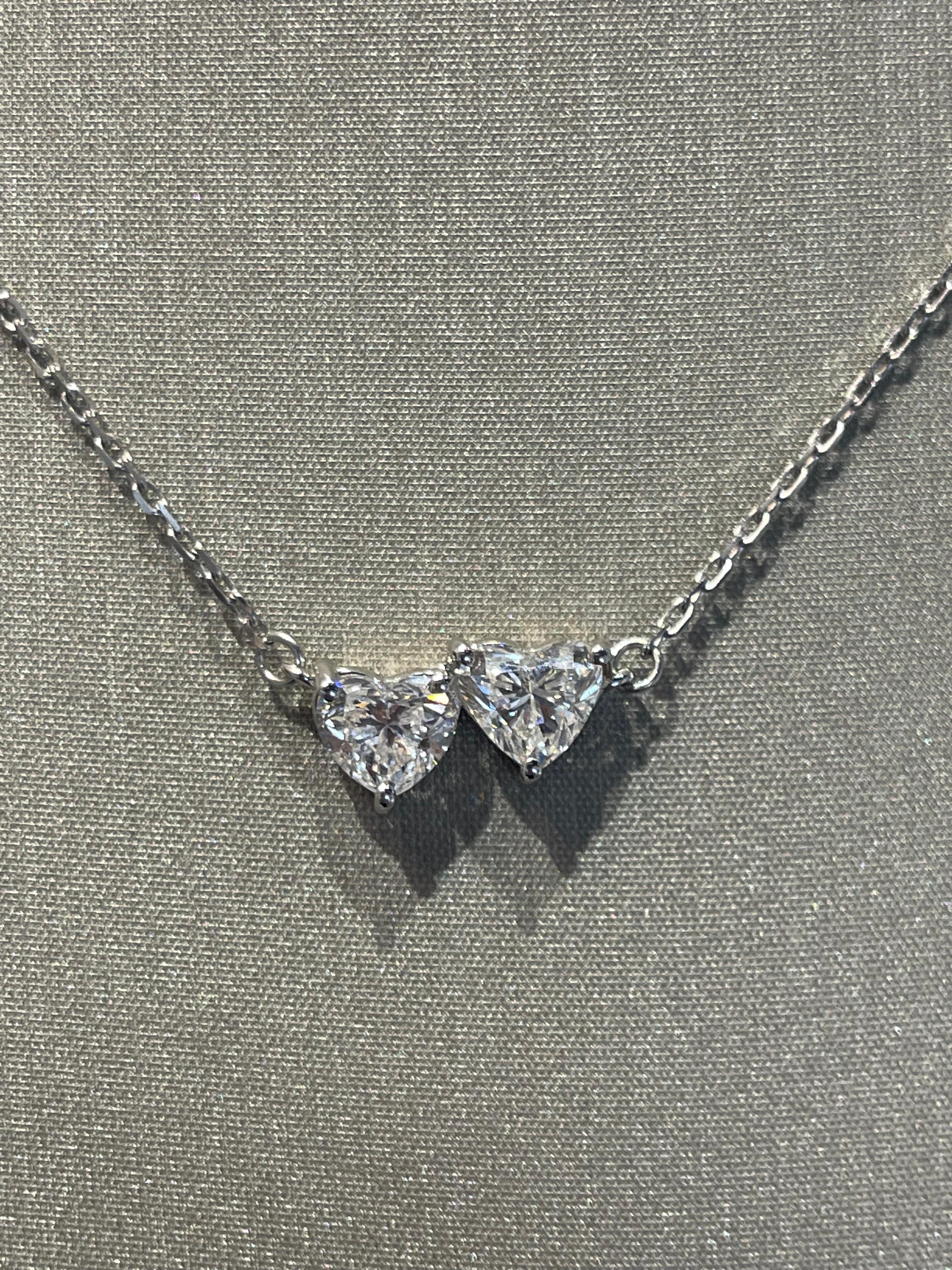 GIA Diamond Hearts Necklace, TCW 1.87 with 18k White Gold Chain In Excellent Condition For Sale In Miami, FL