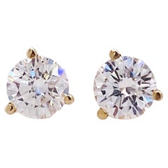 Clous d'oreilles Martini en or jaune/blanc/rose 14 carats avec diamants de 1,40 carat, certifiés GIA