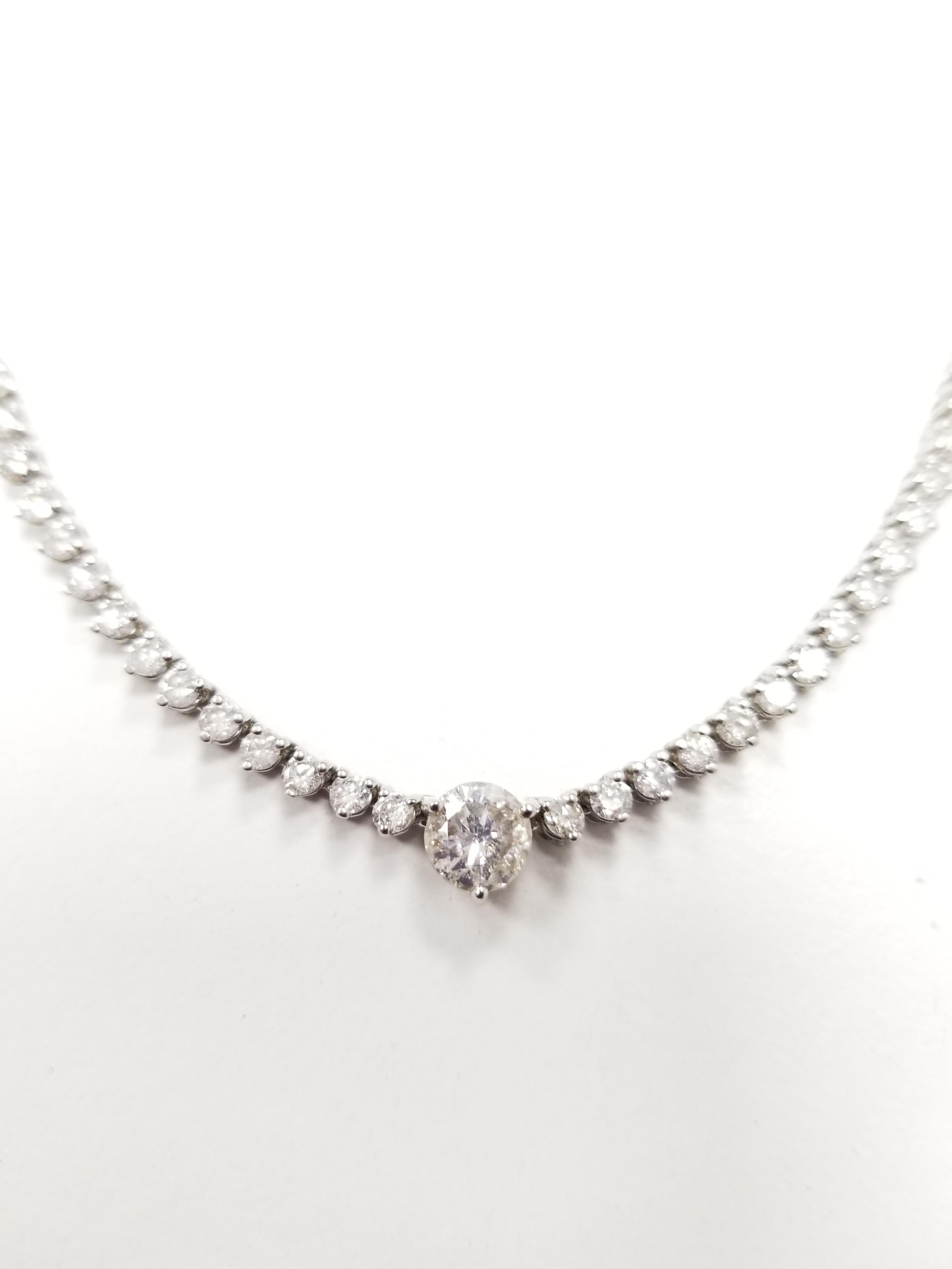Round Cut GIA Diamond Necklace 14 Karat White Gold