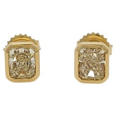 GIA Diamond Radiant Stud Earrings in 18K Yellow Gold