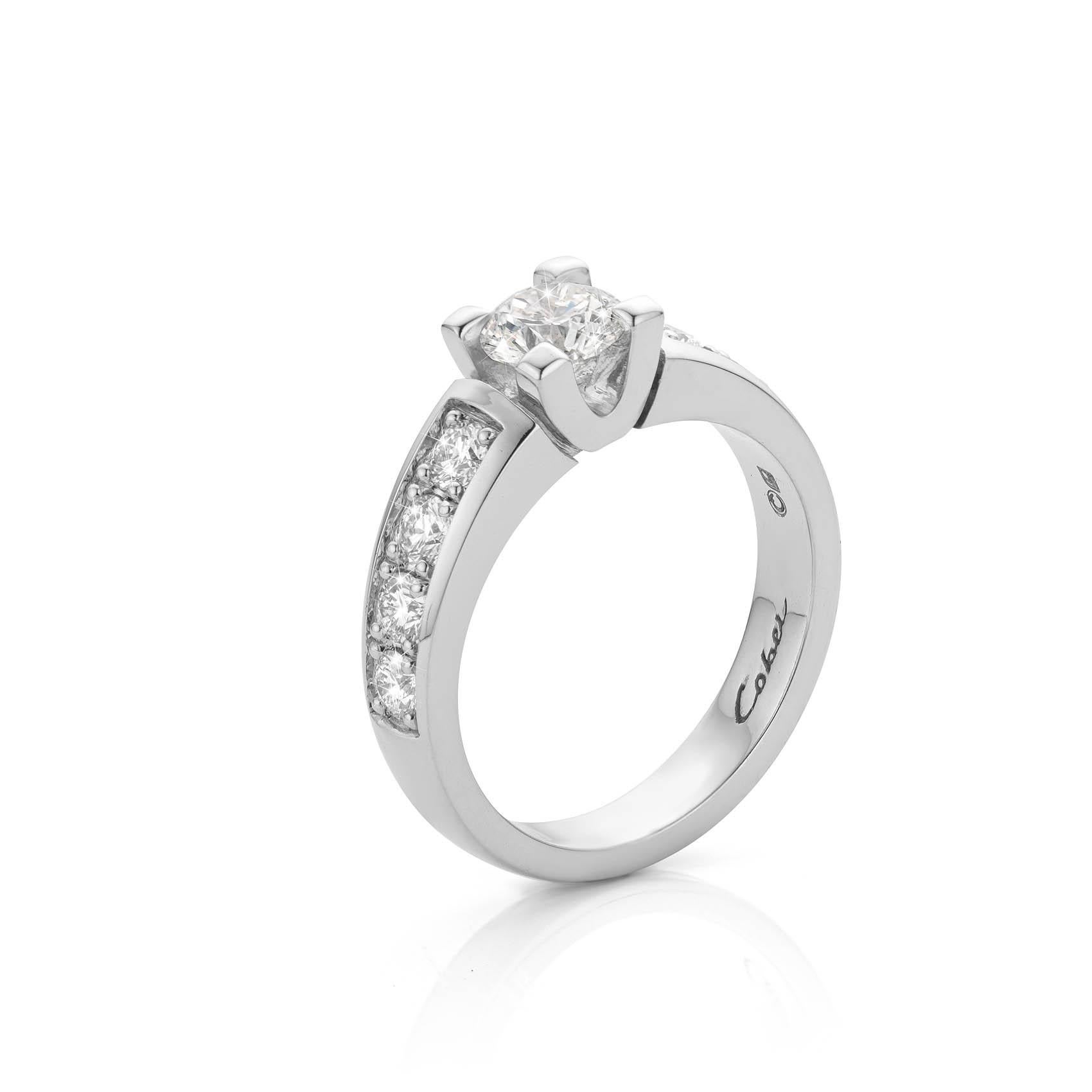 Contemporary GIA Diamond report Cober “Marty” with a 0.77 Carat Diamond White Gold Ring  For Sale