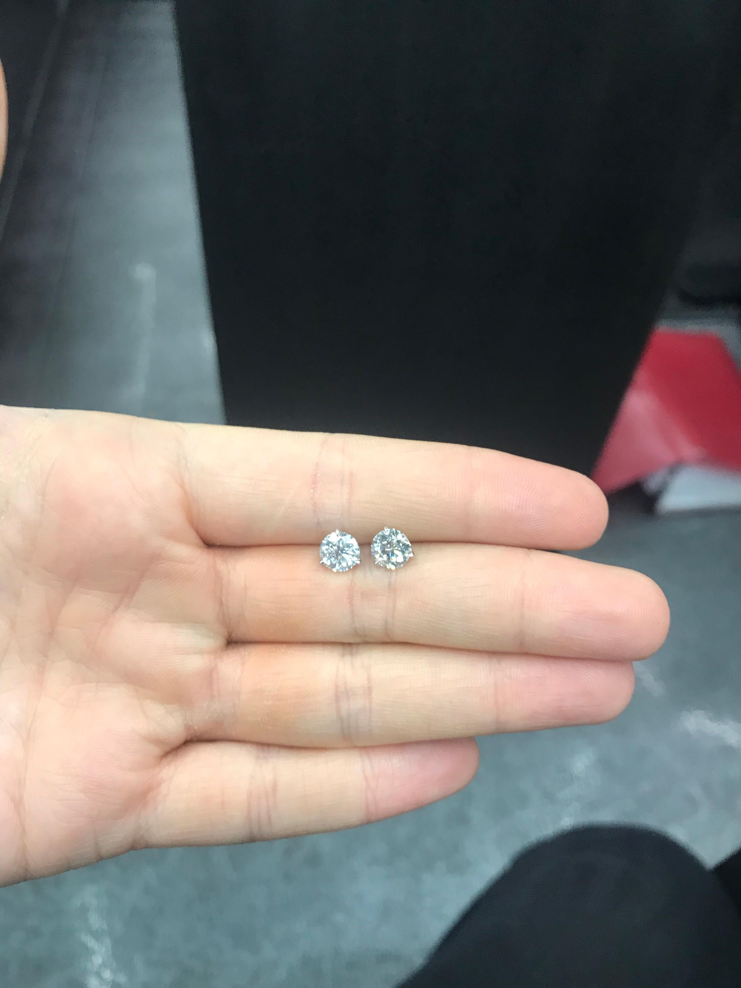 Round Cut GIA Diamond Stud Earrings 2.03 Carat I-J I2