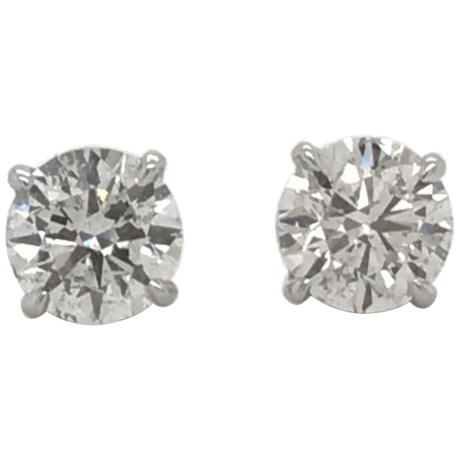 GIA Diamond Stud Earrings 2.16 Carat H-I I1 18 Karat White Gold