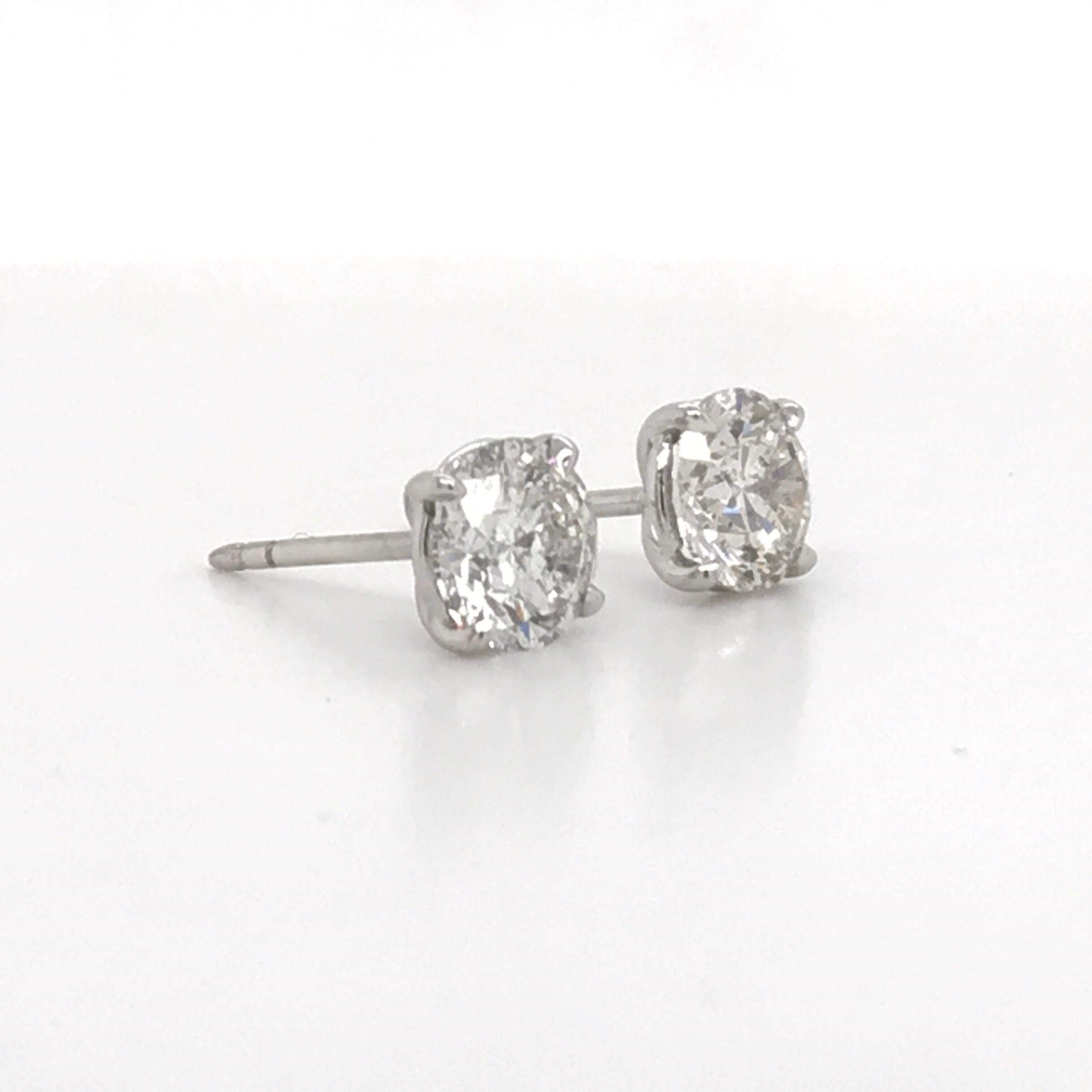 GIA Diamond Stud Earrings 2.16 Carat H-I I1 18 Karat White Gold In New Condition In New York, NY