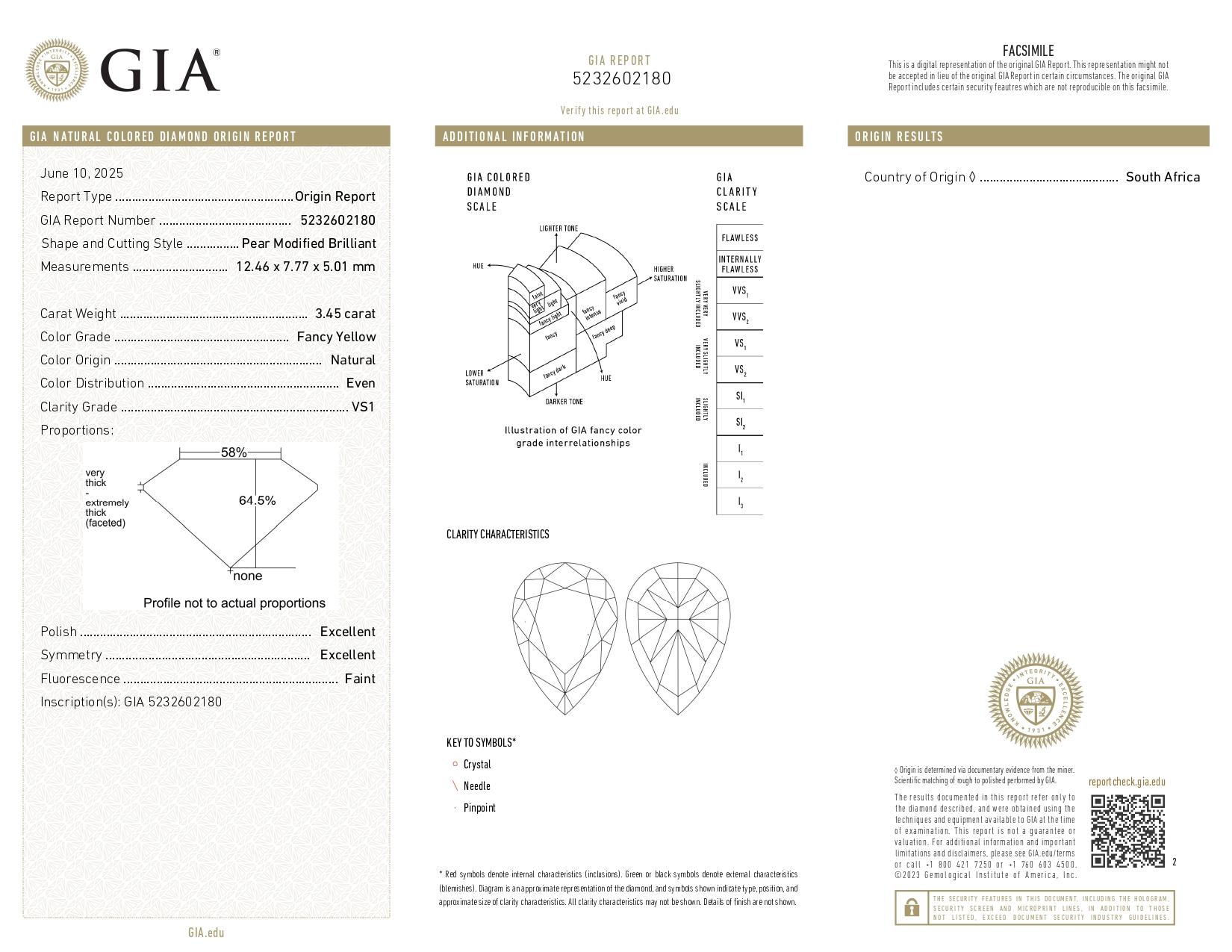 GIA DOR Certified 3.45 Carat Pear Cut Diamond Fancy Yellow Three Stone Ring In New Condition For Sale In Chicago, IL