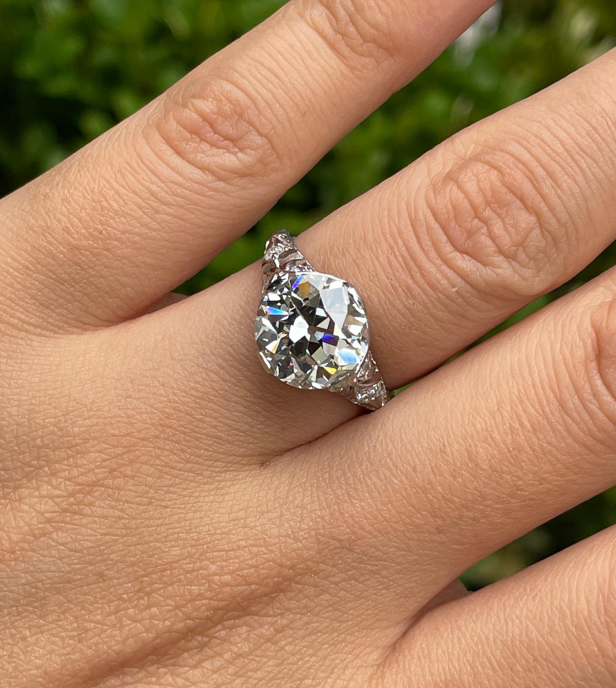 GIA Edwardian 4.45ctw Old European Diamond Platinum Engagement Ring For Sale 6