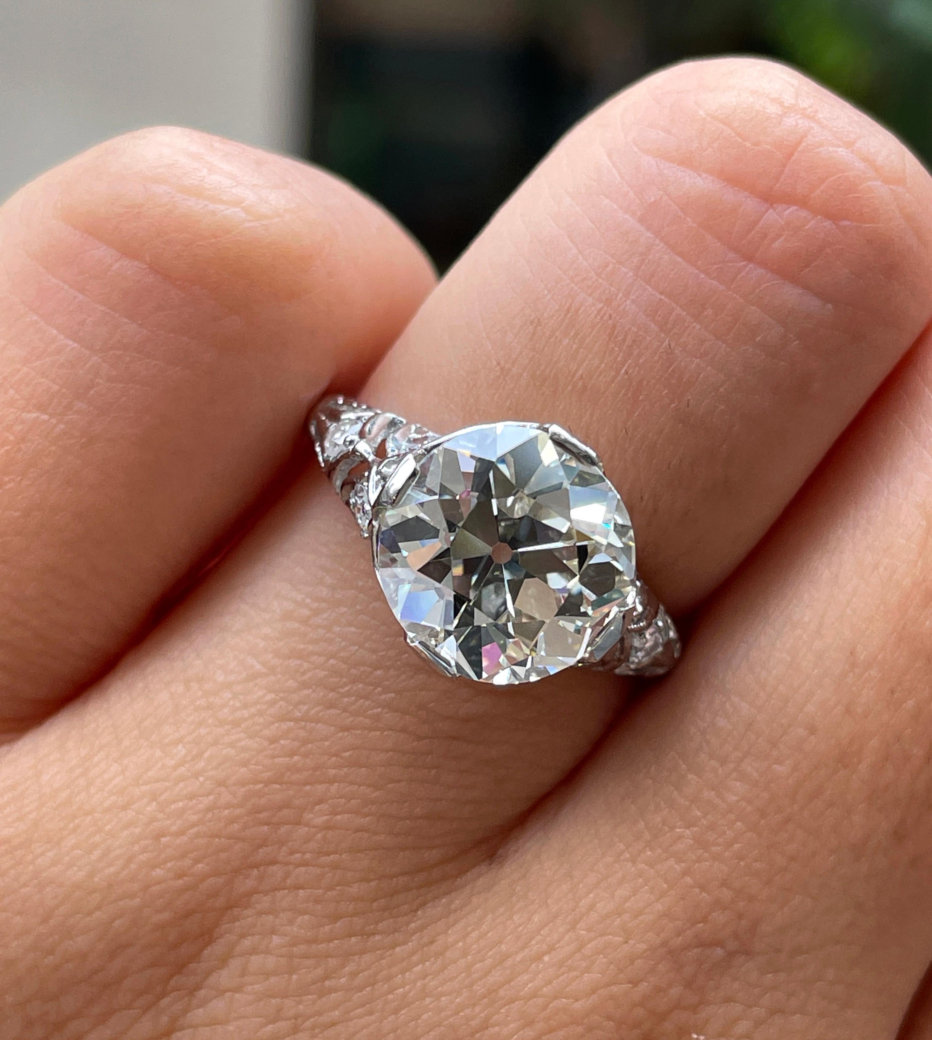 GIA Edwardian 4.45ctw Old European Diamond Platinum Engagement Ring For Sale 8