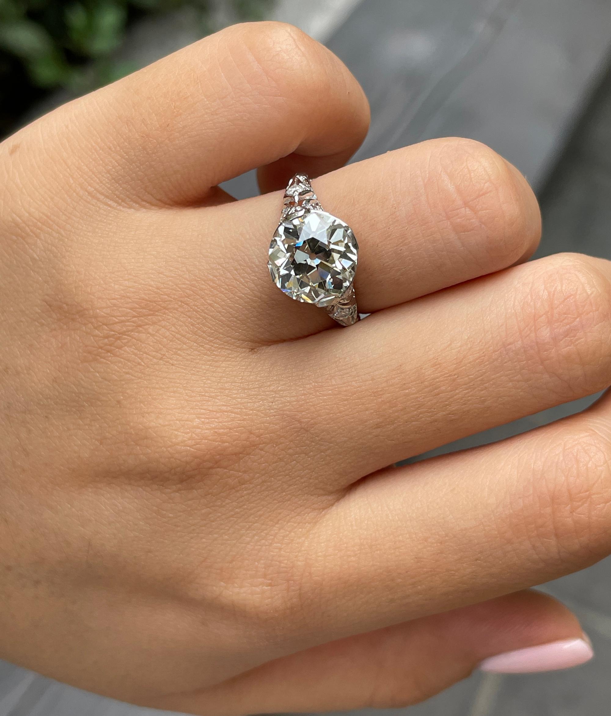 GIA Edwardian 4.45ctw Old European Diamond Platinum Engagement Ring For Sale 10
