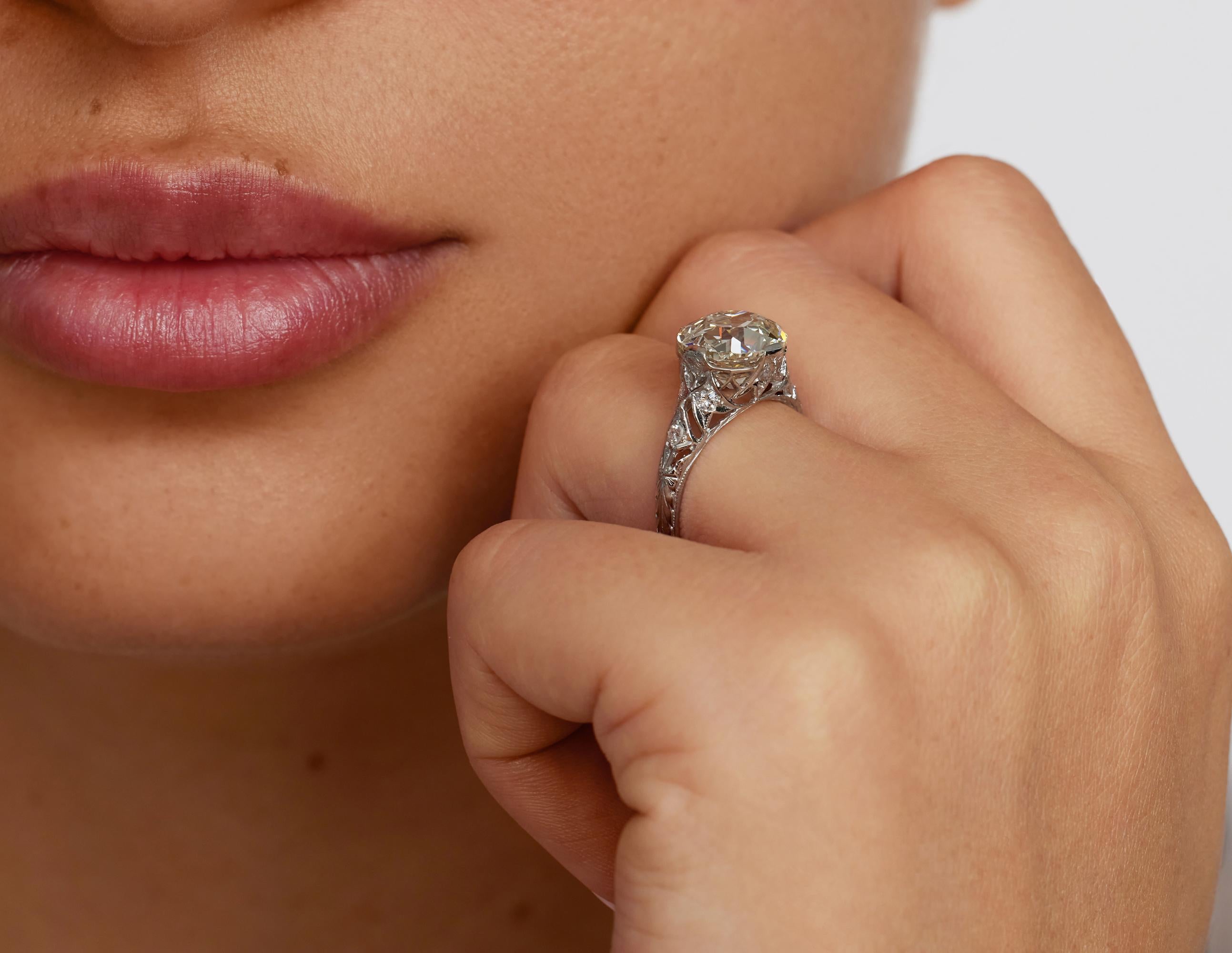 Women's GIA Edwardian 4.45ctw Old European Diamond Platinum Engagement Ring For Sale