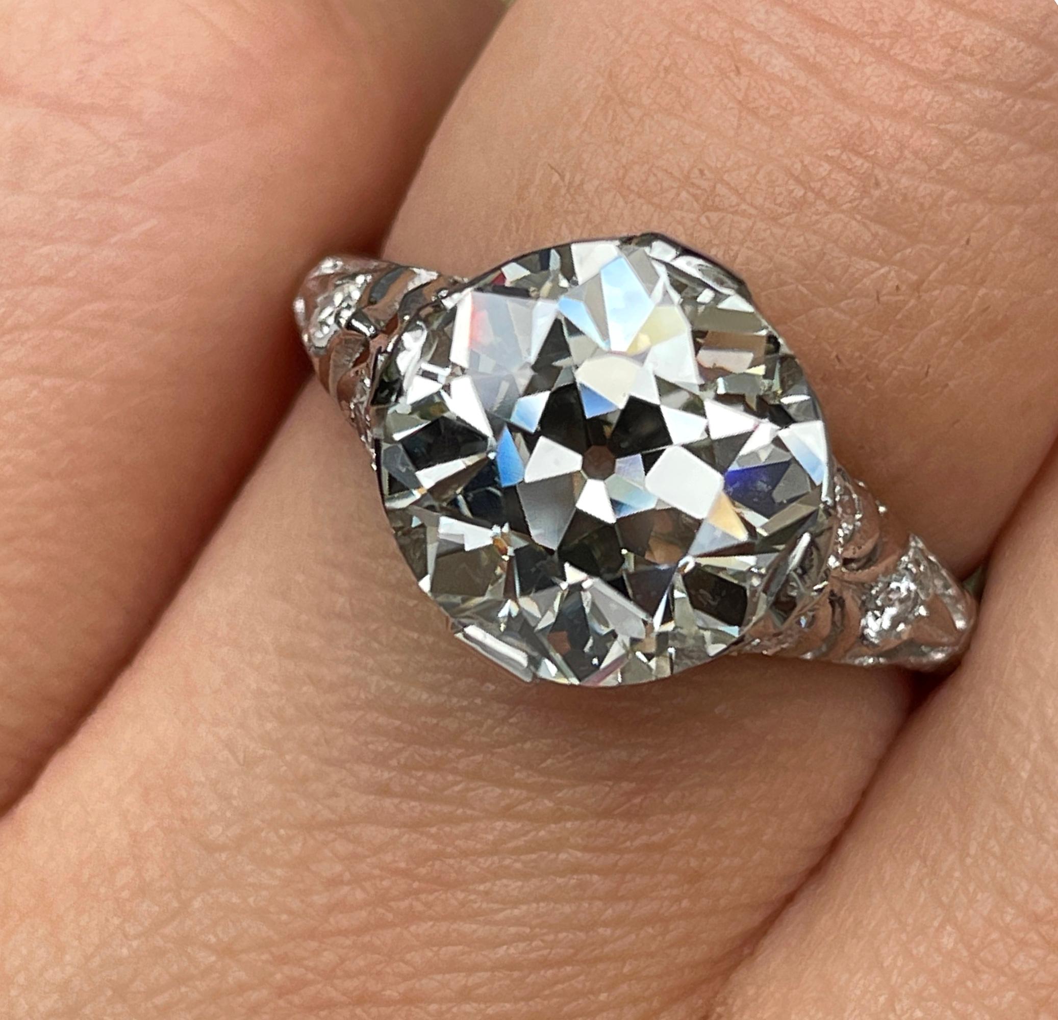 GIA Edwardian 4.45ctw Old European Diamond Platinum Engagement Ring For Sale 2