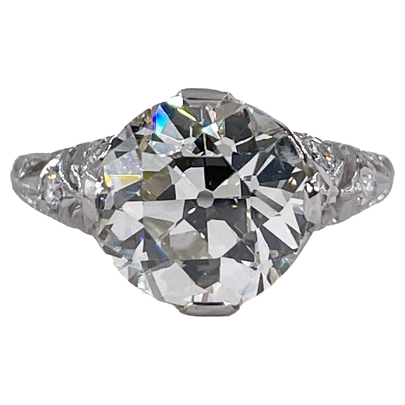 GIA Edwardian Verlobungsring aus Platin mit 4,45 Karat alteuropäischem Diamanten