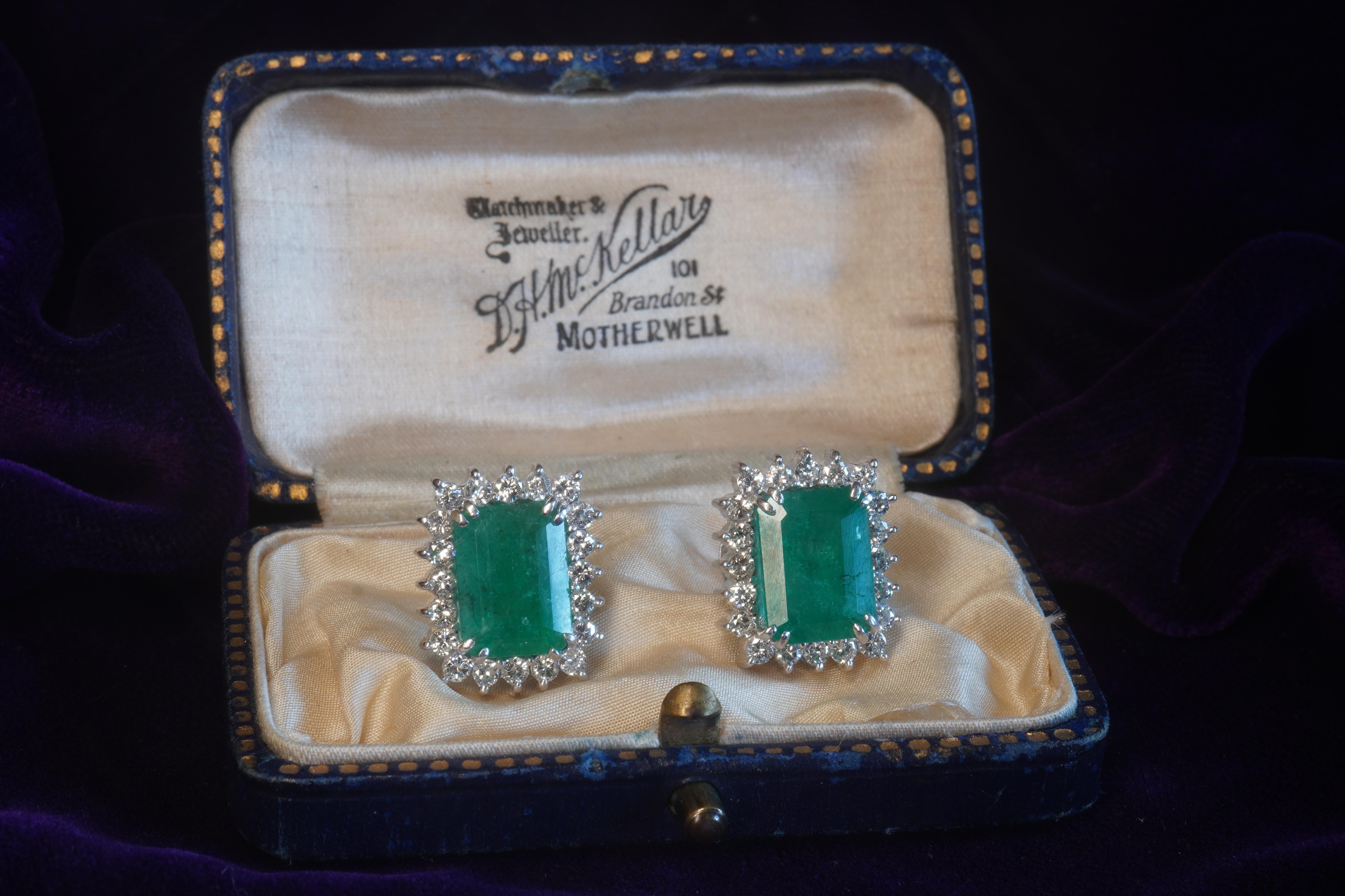 GIA Emerald 18K Earrings Diamond Vintage Certified Natural VS Fine 12.18 CTS! For Sale 7