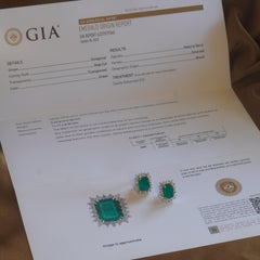 GIA Emerald 18K Earrings Diamond Vintage Certified Natural VS Fine 12.18 CTS!
