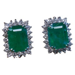 GIA Emerald 18K Earrings Diamond Vintage Certified Natural VS Fine 12.18 CTS!