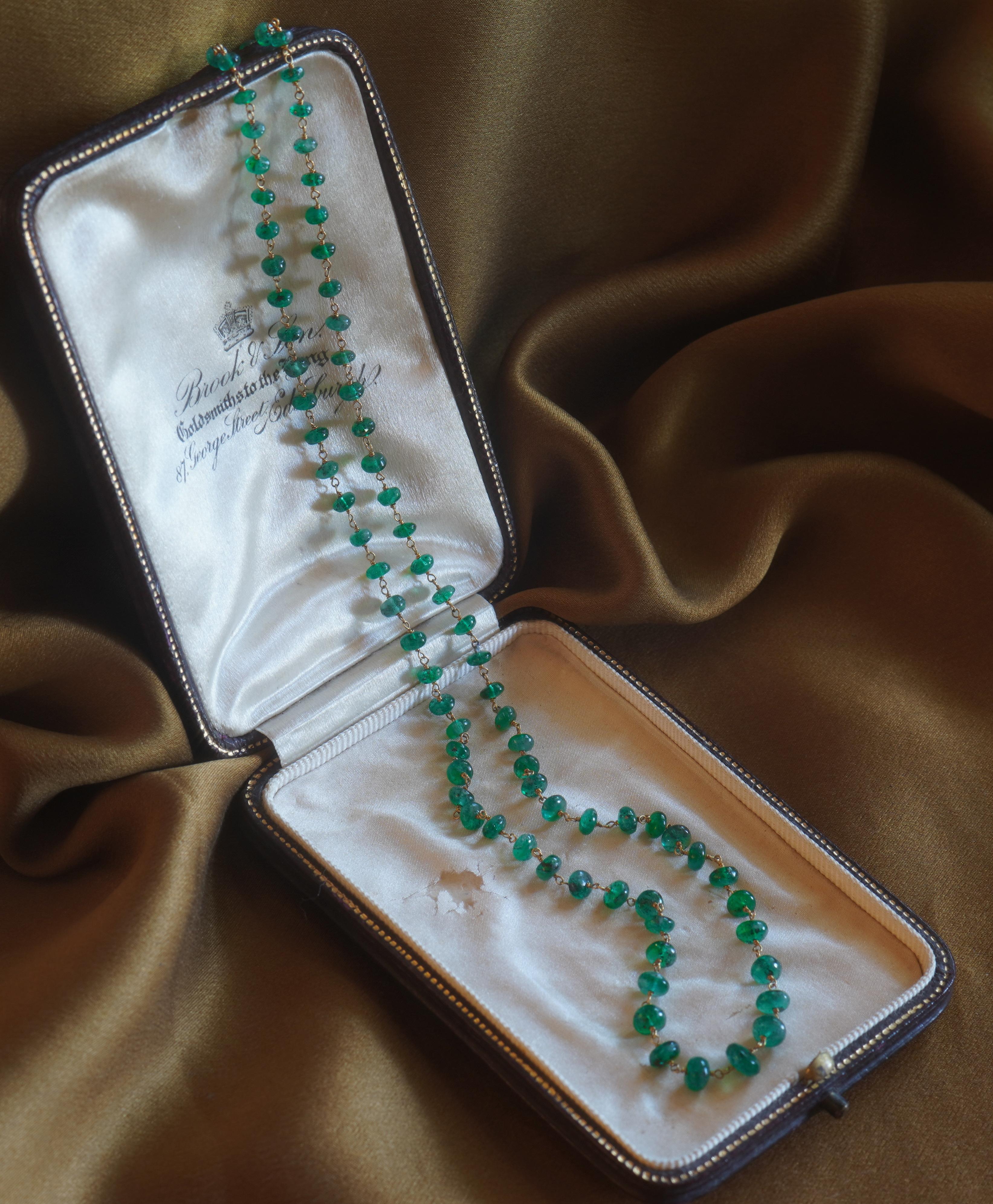 GIA Emerald 18K Necklace Antique Victorian Vintage Beads Natural Fine 15.33 Cts For Sale 1