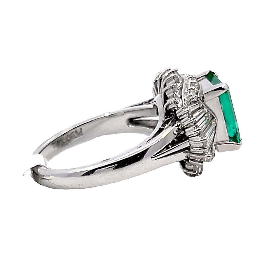 Emerald Cut GIA Emerald and Diamond Ballerina Cocktail Ring For Sale