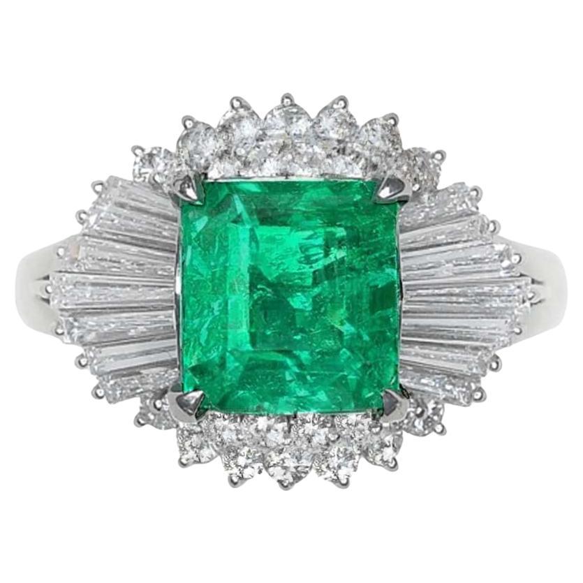 GIA Emerald and Diamond Ballerina Cocktail Ring