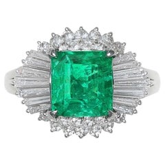 Vintage GIA Emerald and Diamond Ballerina Cocktail Ring