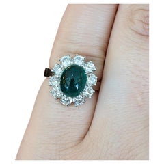 GIA Emerald Cabochon 3.48 ct with 1.60 ct Round Diamonds in Platinum