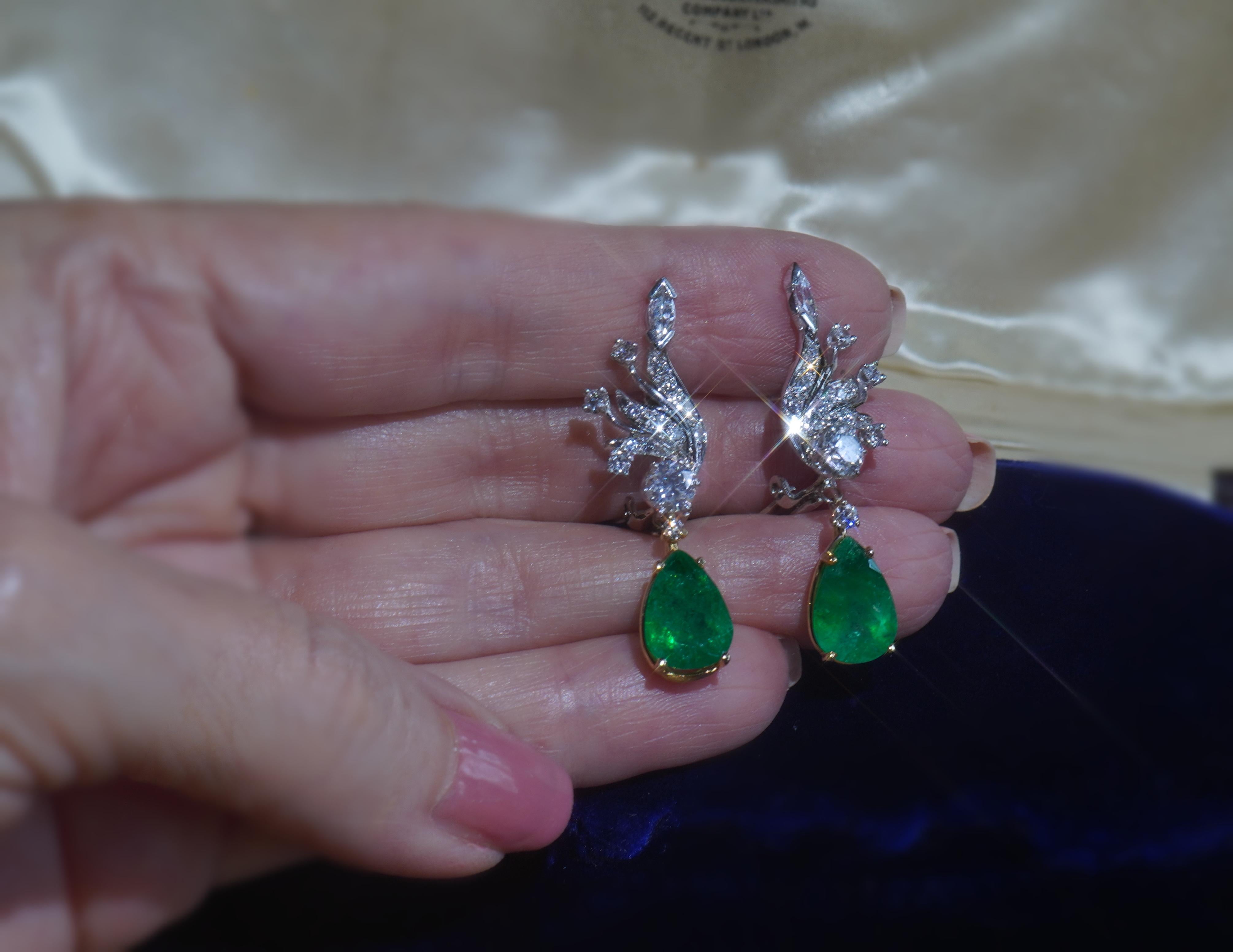 GIA Emerald Columbian Diamond 14k Vintage Certified Huge Fine 8.16 TCW Earrings 1