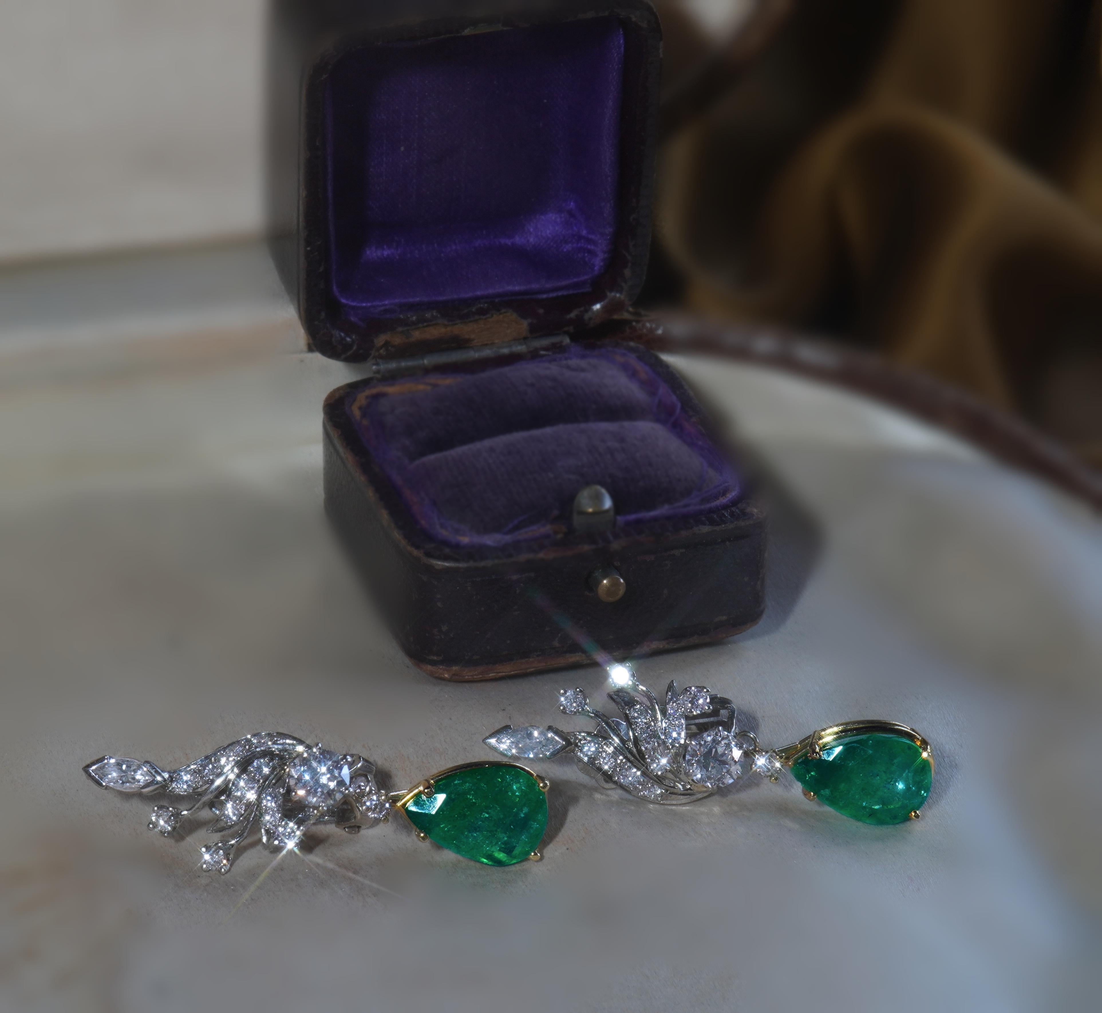 GIA Emerald Columbian Diamond 14k Vintage Certified Huge Fine 8.16 TCW Earrings 2