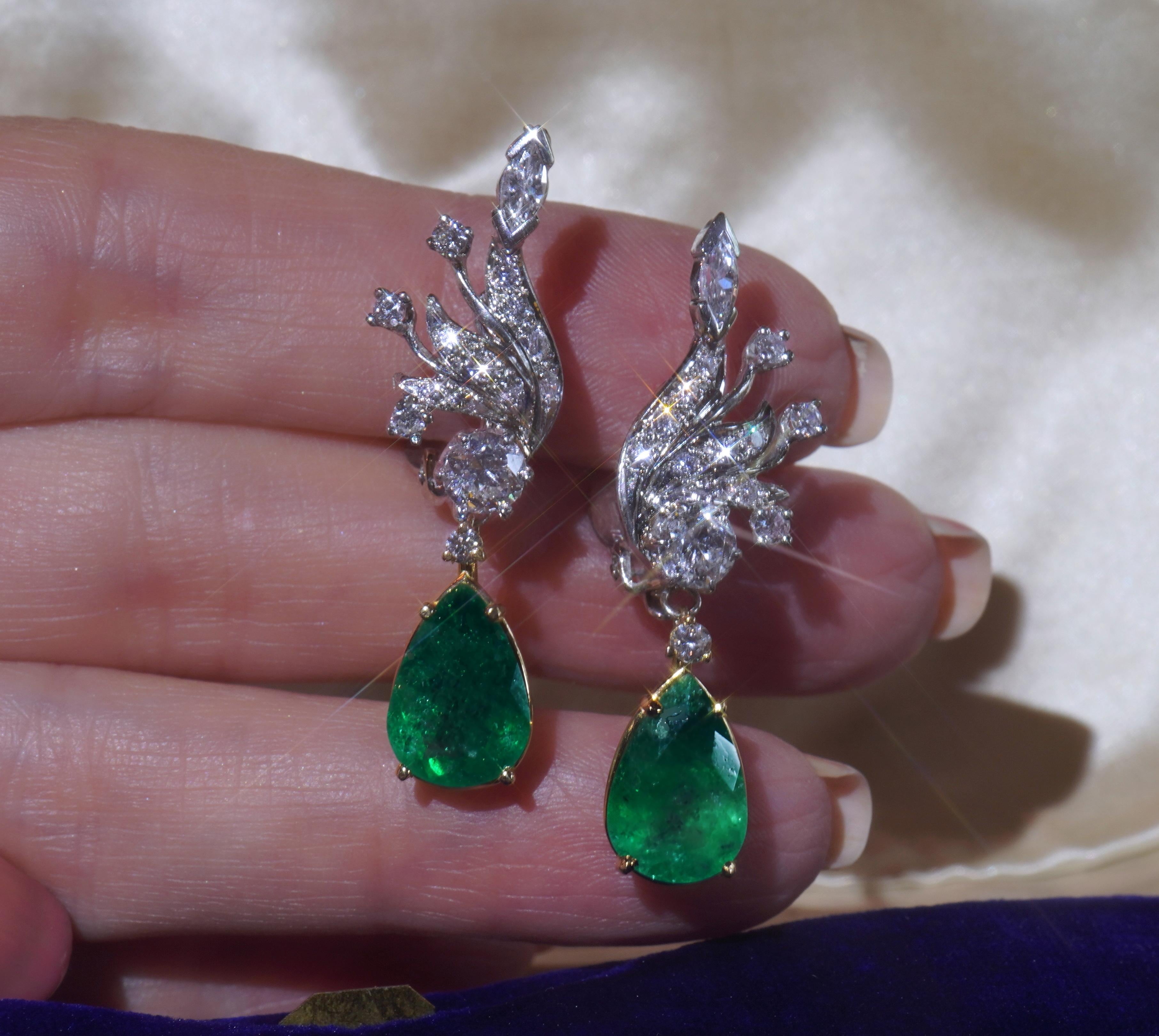 GIA Emerald Columbian Diamond 14k Vintage Certified Huge Fine 8.16 TCW Earrings 3