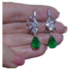 GIA Emerald Columbian Diamond 14k Vintage Certified Huge Fine 8.16 TCW Earrings